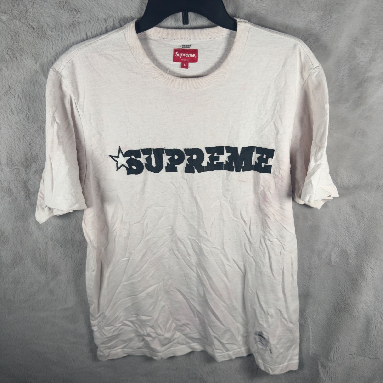 Supreme Star Applique Logo T-Shirt Mens Large White Black Y2K Streetwear Tee
