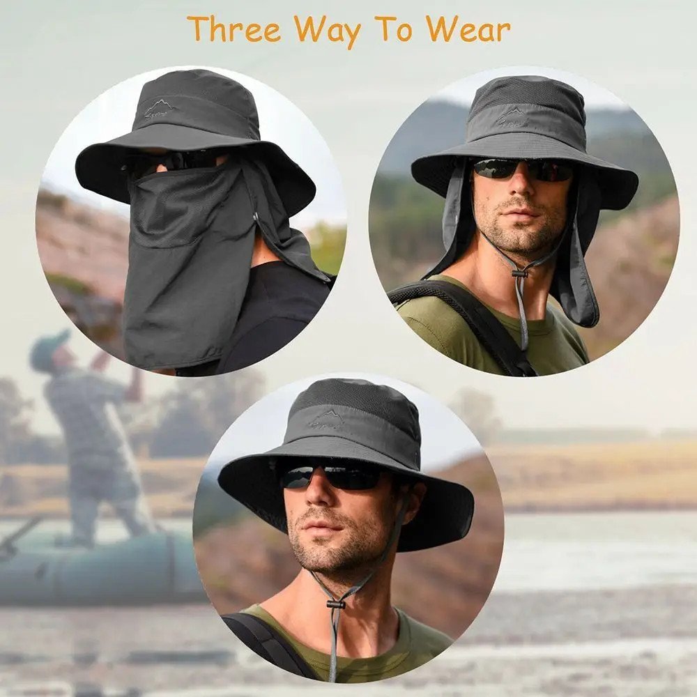 Wide Brim Sun Hat UV Protection Bucket Cap For Hiking Camping Fishing Safari Men