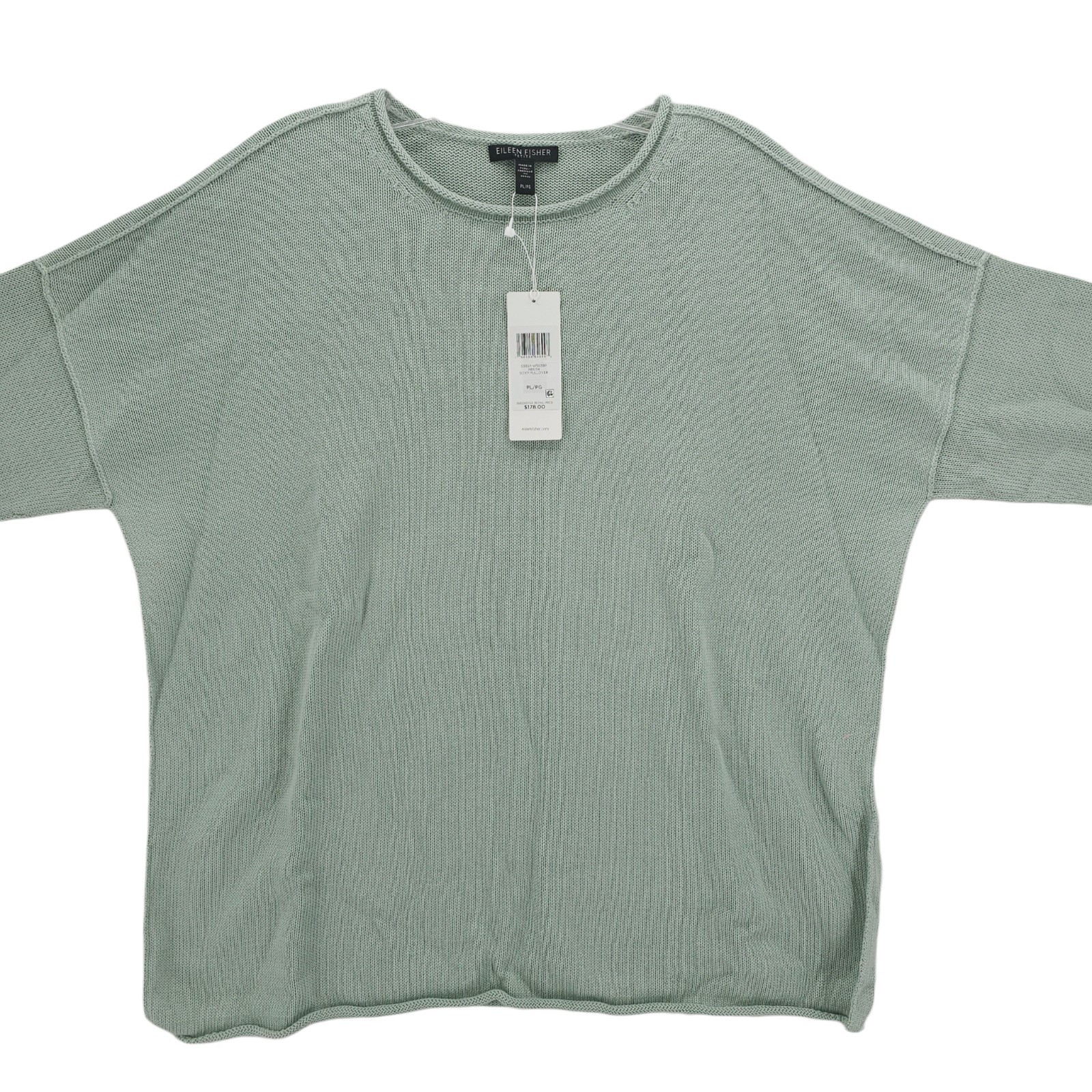 NWT EILEEN FISHER Boxy Pullover Absinthe Pale Green Rolled Hems PETITE LARGE