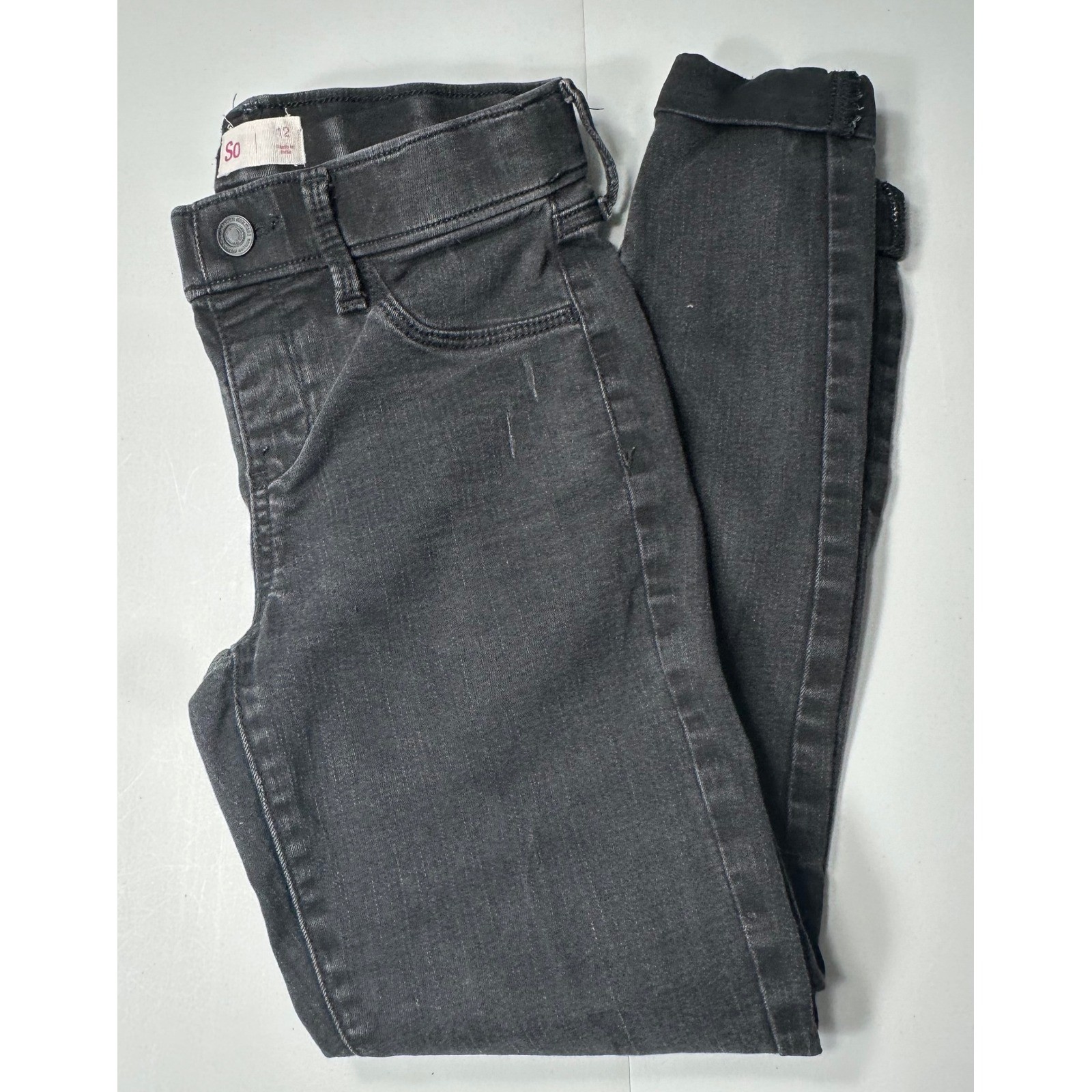 SO Girls Skinny Jeans Size 12 Dark Gray Distressed Adjustable Waist Denim Pants