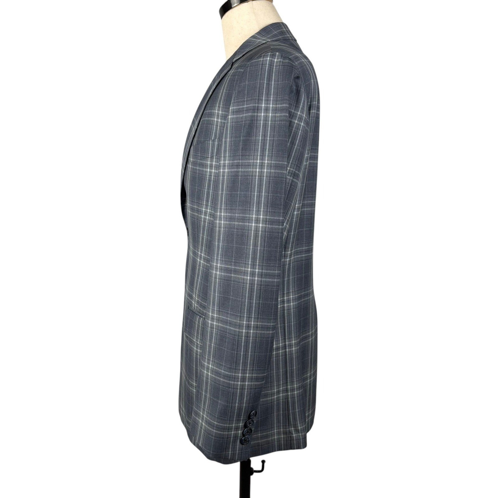 Joseph Abboud Loro Piana Super 110s Blazer Mens 40R Blue Gray Plaid Wool USA
