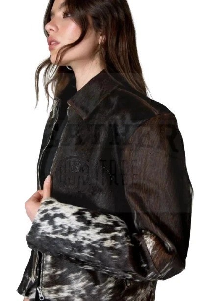 Genuine Cowhide Leather Jacket for Women | Natural Hair-On Fashion Coat Size S