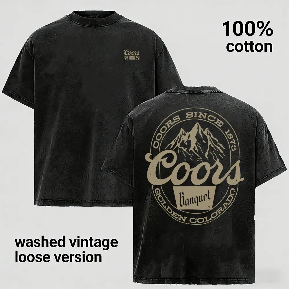 Vintage Western Mountain Cowboy Oversized Cotton Men Graphic T-shirt