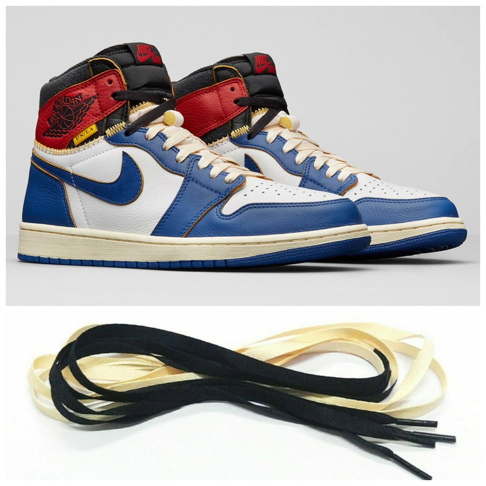 Two Tone Flat Laces For Air AJ Jordan 1 Union Bred Toe Royal Chicago Shadow
