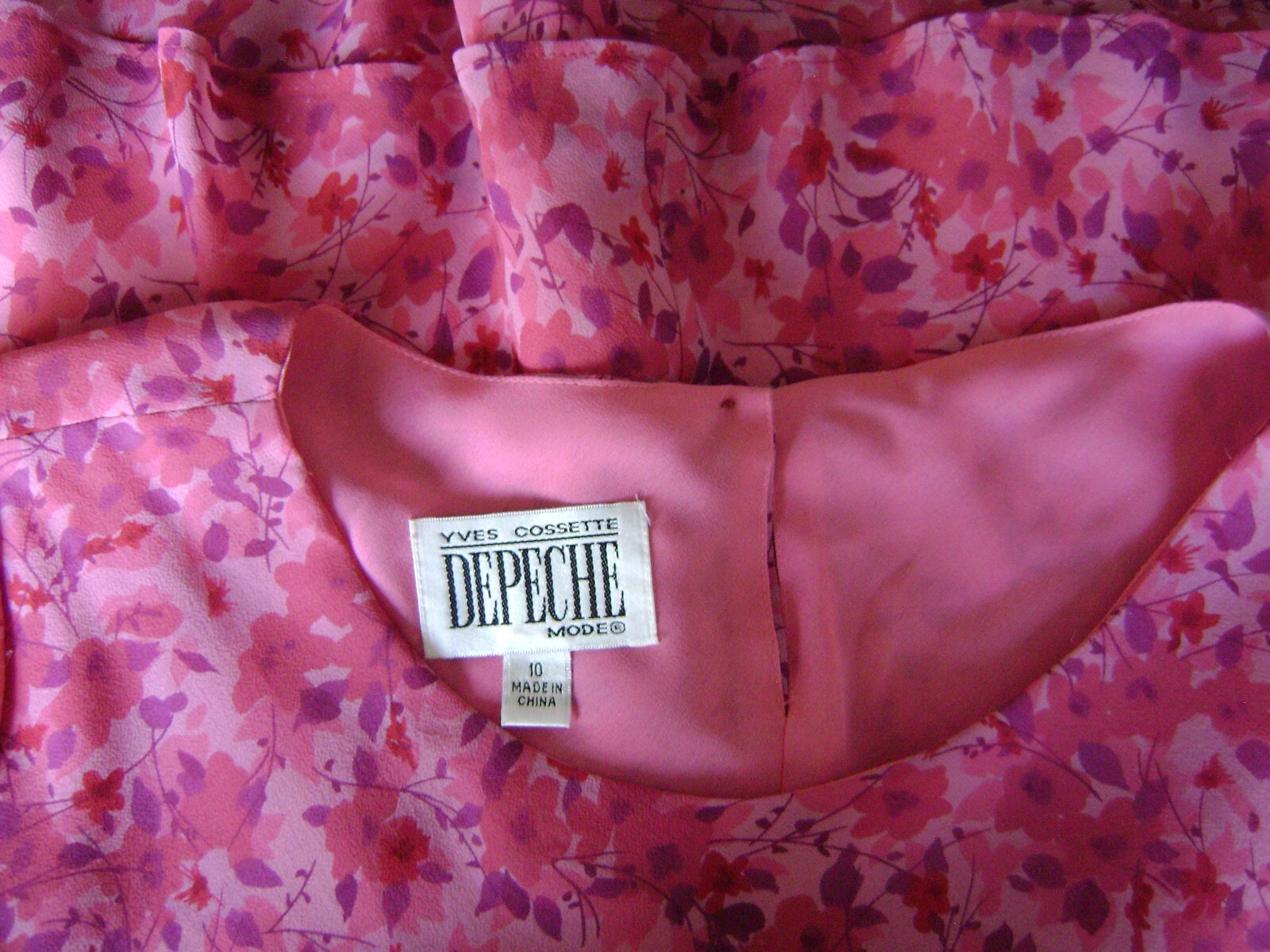 NEW DEPECHE MODE WOMEN’S BLOUSE 10 M PINK FLORAL SHEER OVERLAY TOP TIERED HEM