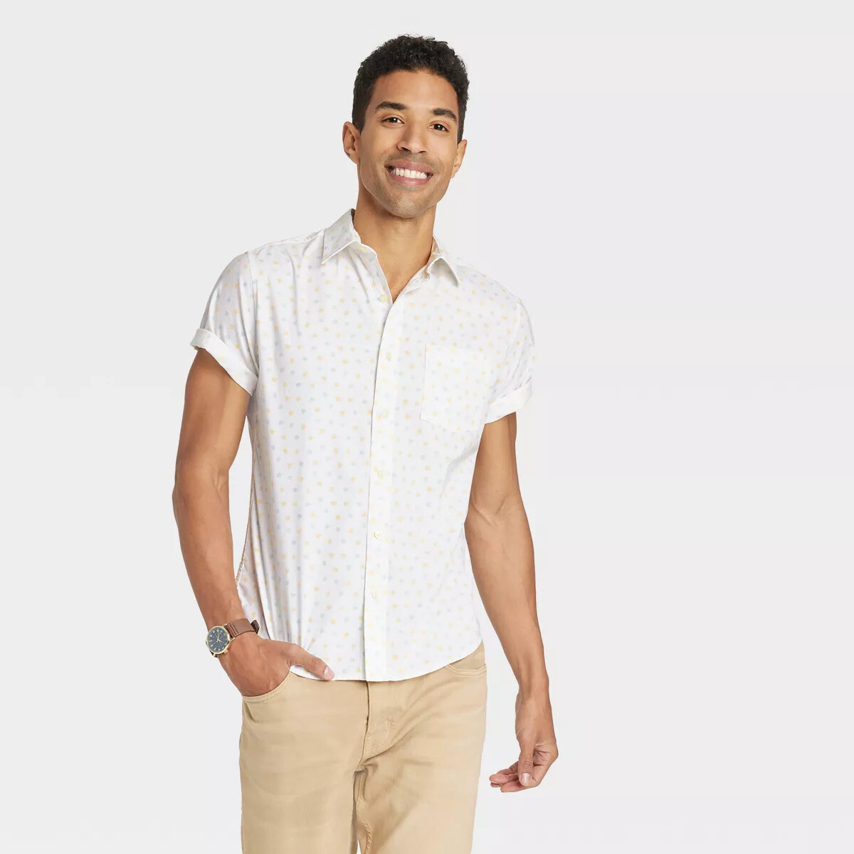 Goodfellow & Co Men’s Sea Shells Short Sleeve Button-Down Shirt Size L Slim $23