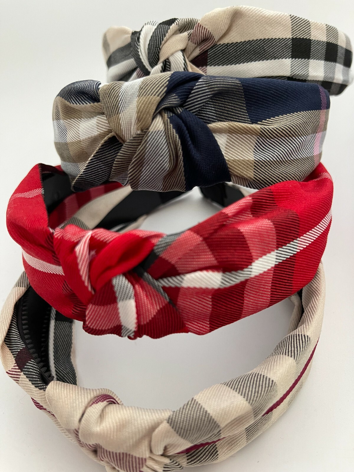 4 PCS Plaid Fabric Plastic Headband Checkered Design Fabric Hair Band Fashion