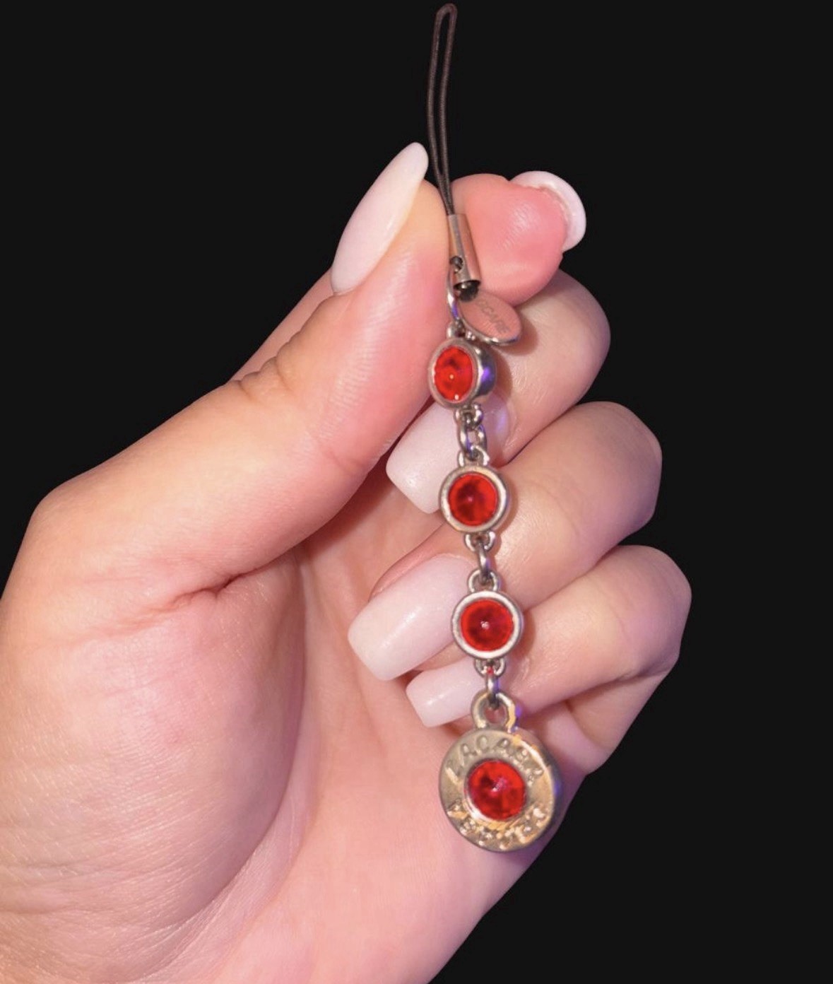 LACASA CRYSTAL Red & Silver Crystal Accent Metal Phone Strap Charm