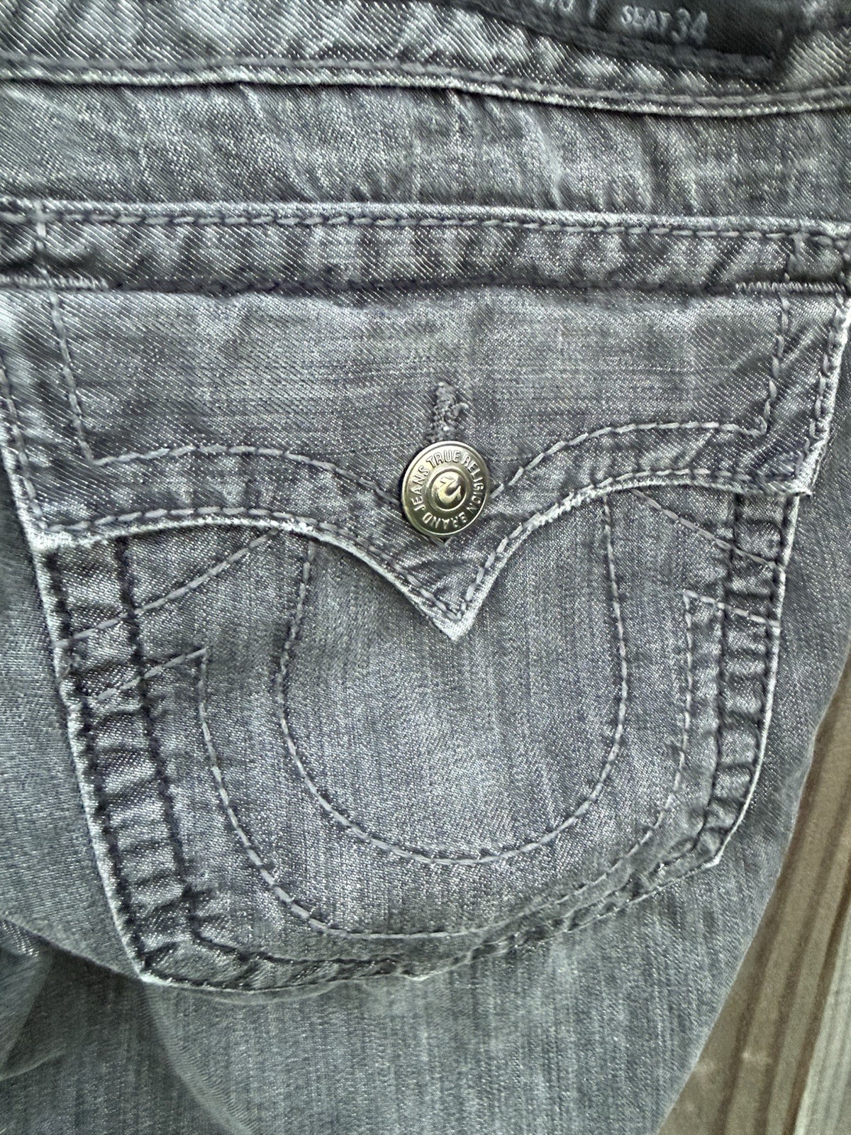 True Religion Men’s Gray Dark Wash Straight Fit Denim Jeans Mid Rise Made USA