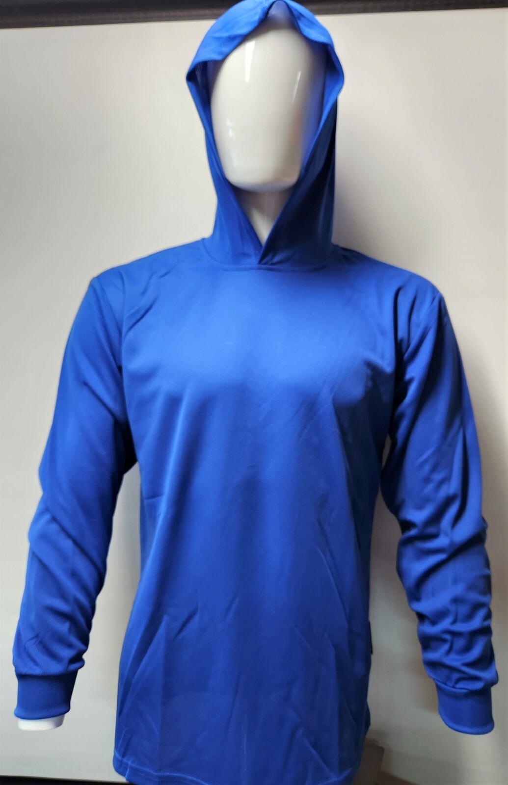 BLUE Long Sleeve Safety Shirt With Hoodie, Quick Dry Polyester Birdeye mesh