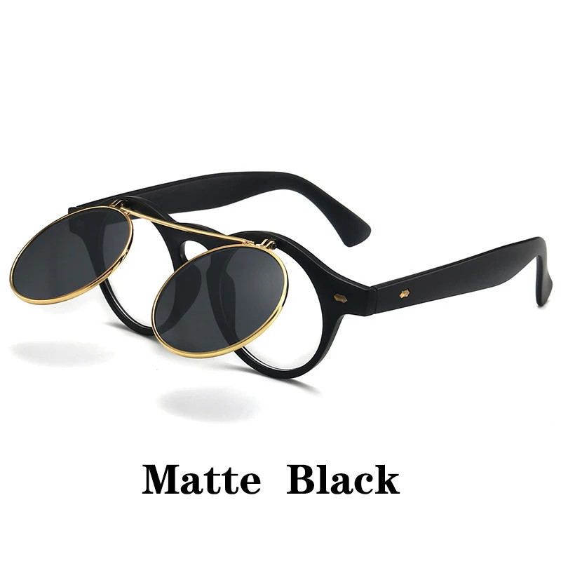 New Vintage Flip Cover Round Sunglasses Women Men Circular Sun Glasses Female