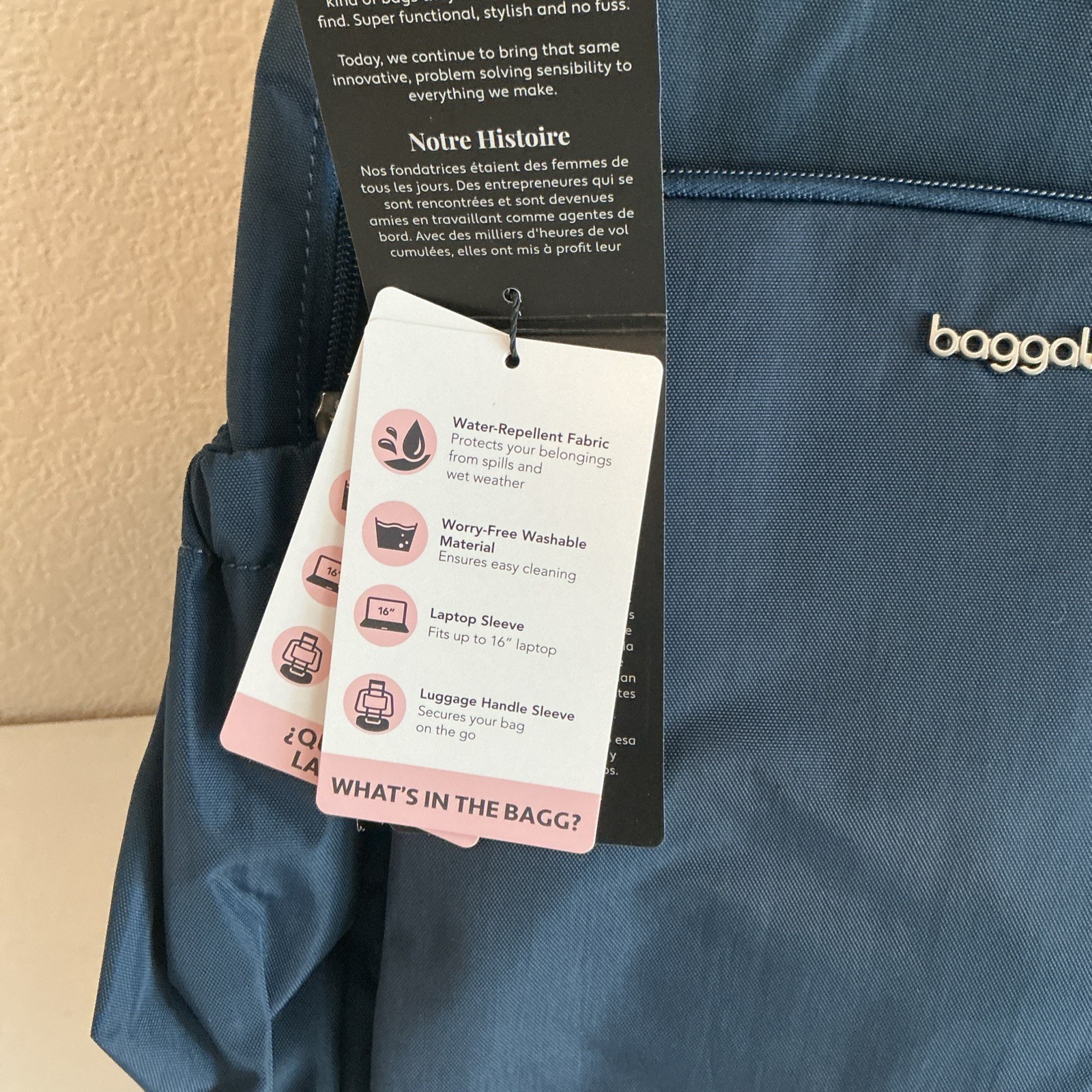 NEW Baggallini Everyday Laptop Backpack 16×14 Water-Repellent Navy Color