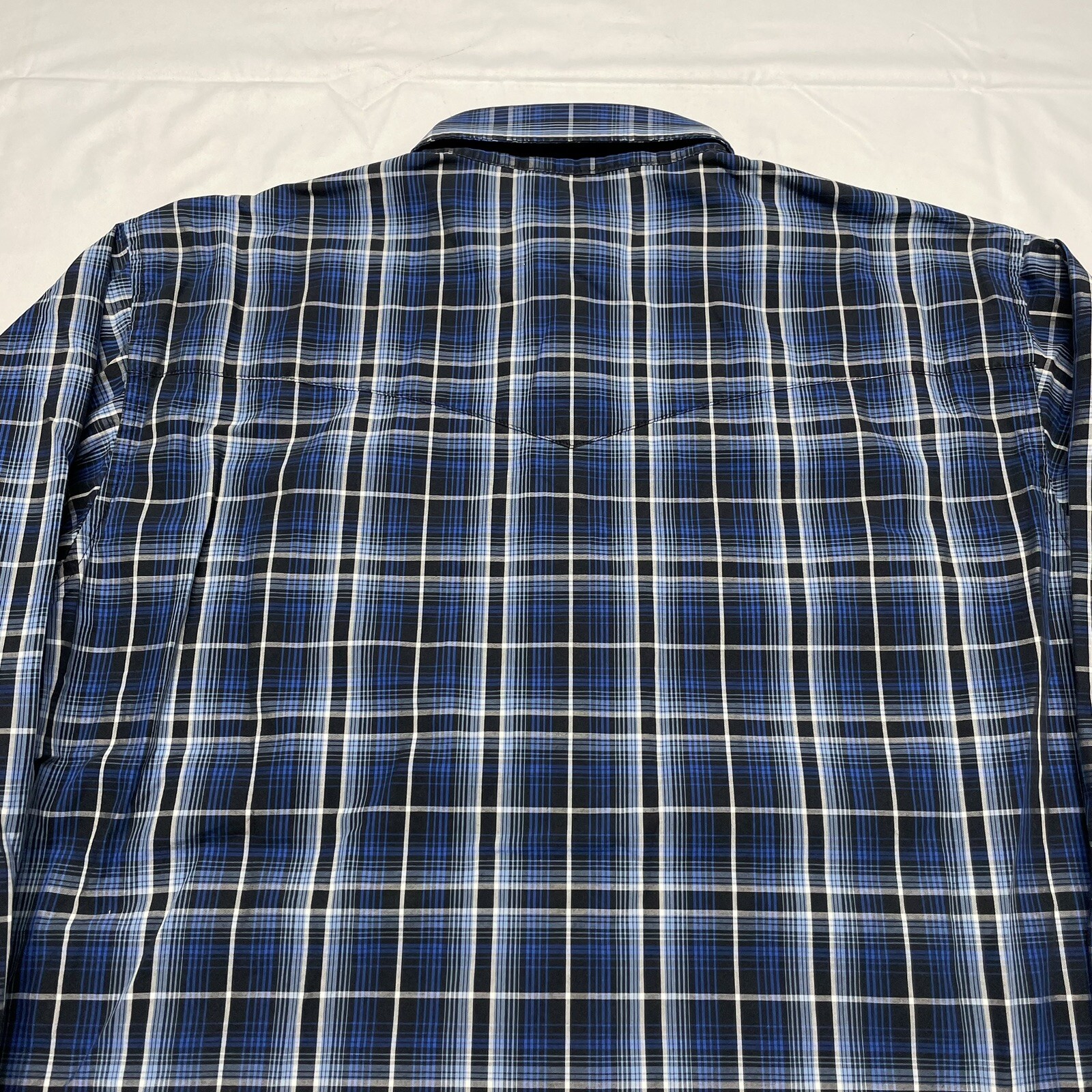 Vintage 90s Wrangler Plaid Button Up Shirt Mens Large Blue White Western Hipster