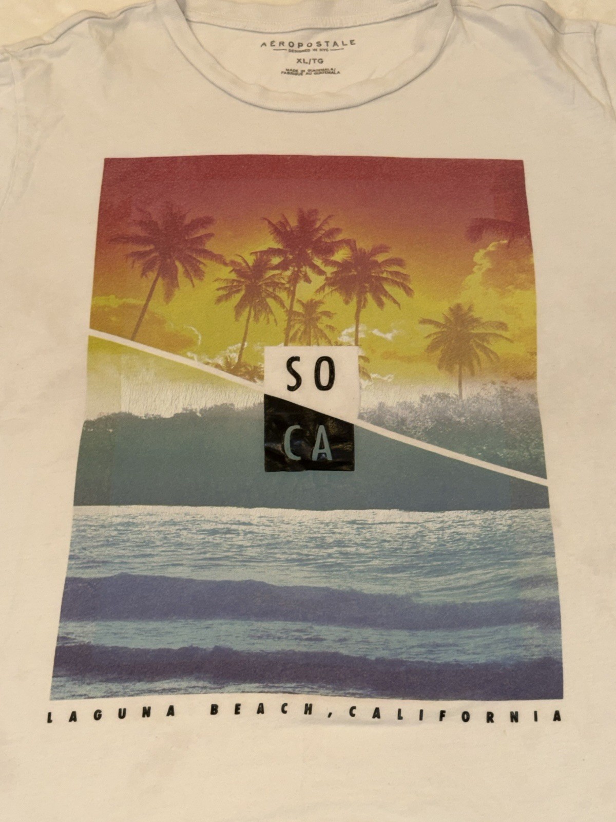 Aeropostale Laguna Beach T-Shirt Men’s XL SO CA Graphic Print White 100% Cotton