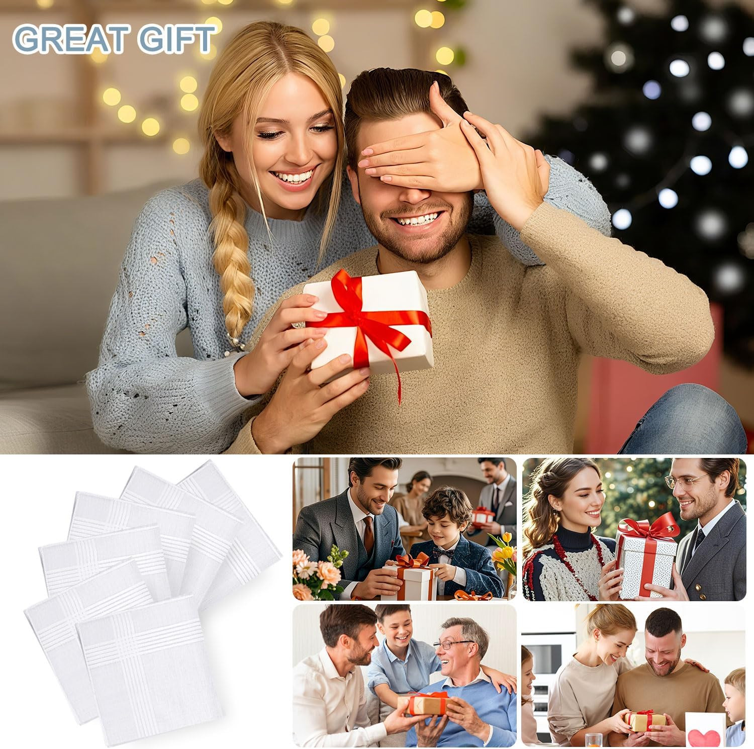 6 Pcs Handkerchiefs for Men, 100% Soft Cotton White Men’S Handkerchiefs, Large C