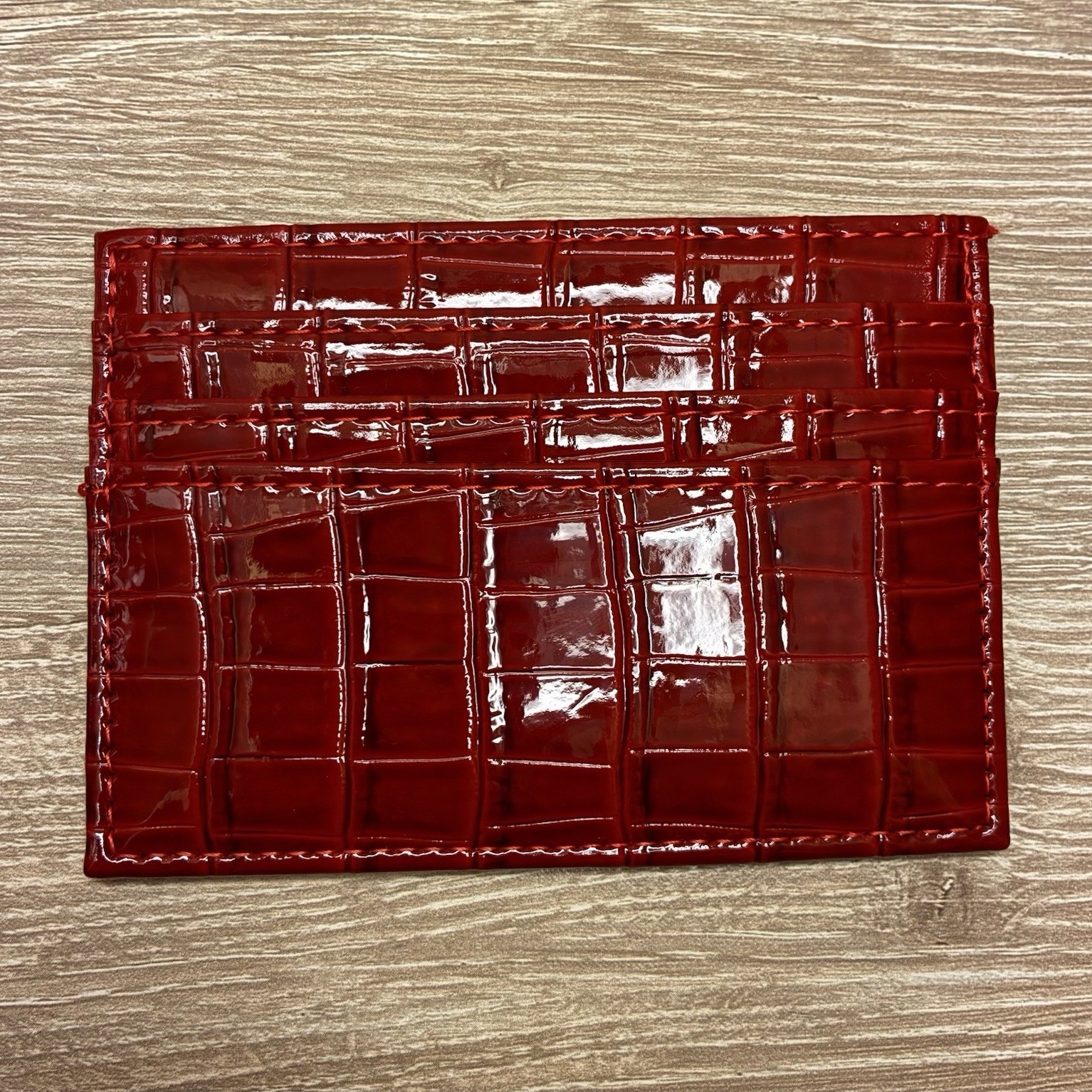 Y2K red Croc Embossed Patent Leather Card Holder Wallet Slim Unisex Streetwear