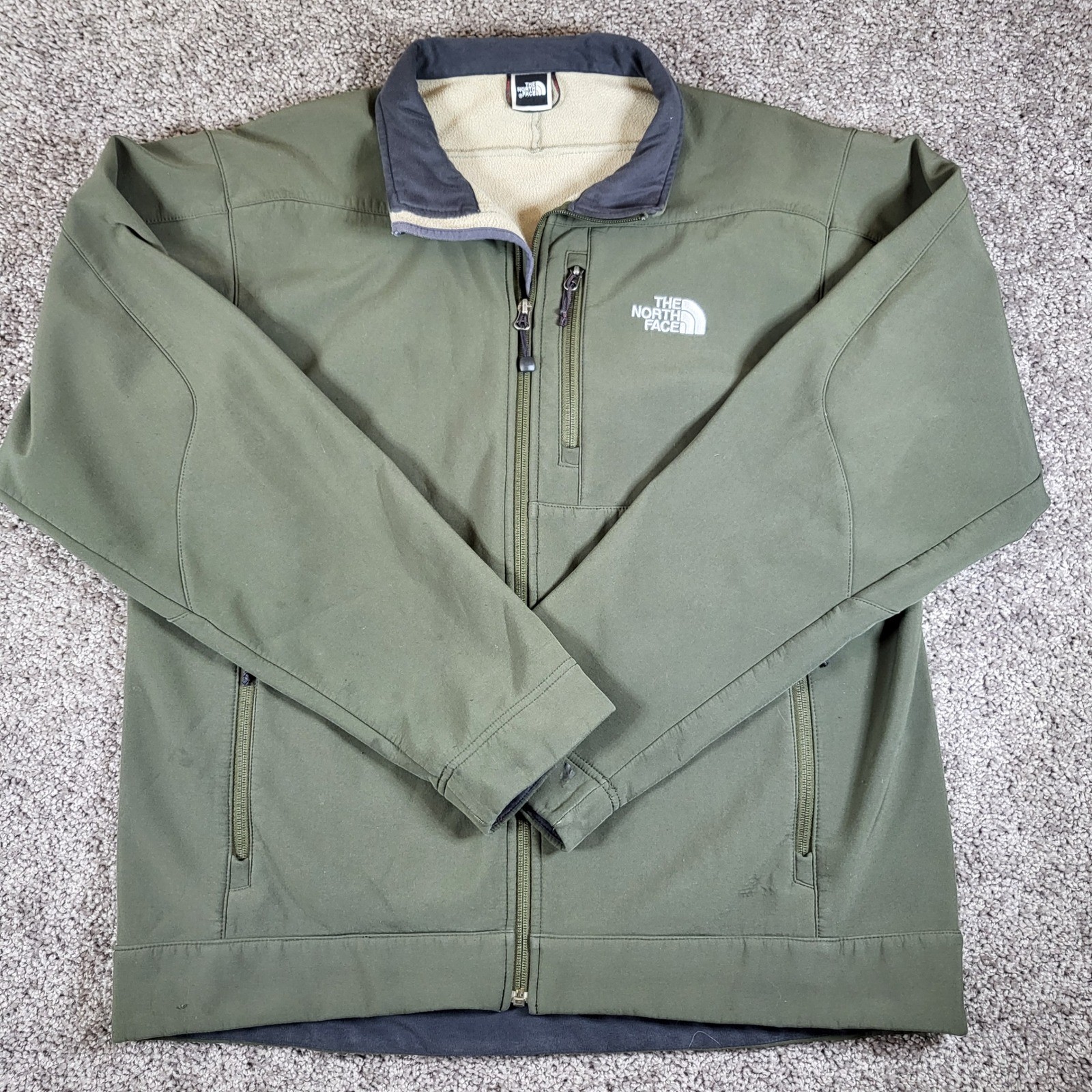 The North Face Mens Large Apex Softshell Jacket Full Zip Green Outdoor Coat