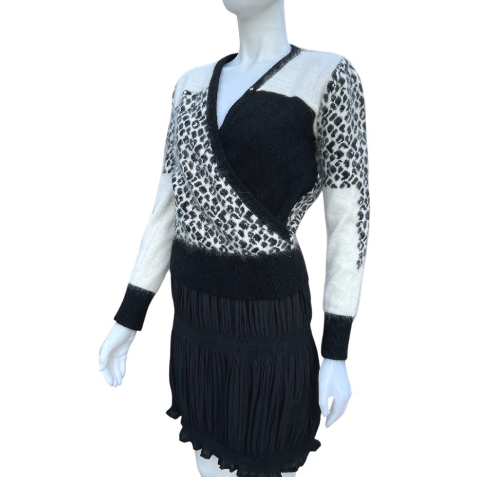 DRAW Angora Blend Leopard Print Fuzzy Wrap Sweater Women’s Coquette Mob Wife XS