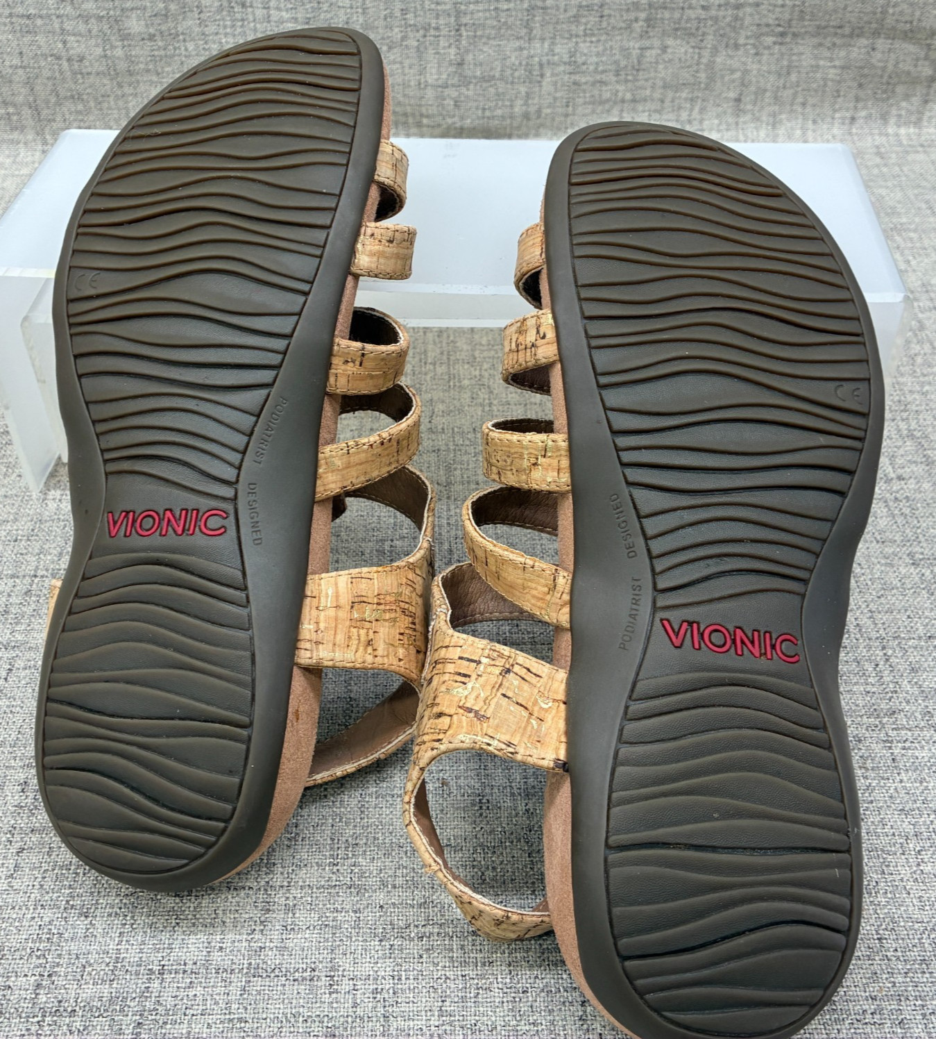 Vionic Harissa Cork Sandals Lt. Brown Tan Strappy Slingback Shoes Womens Size 8