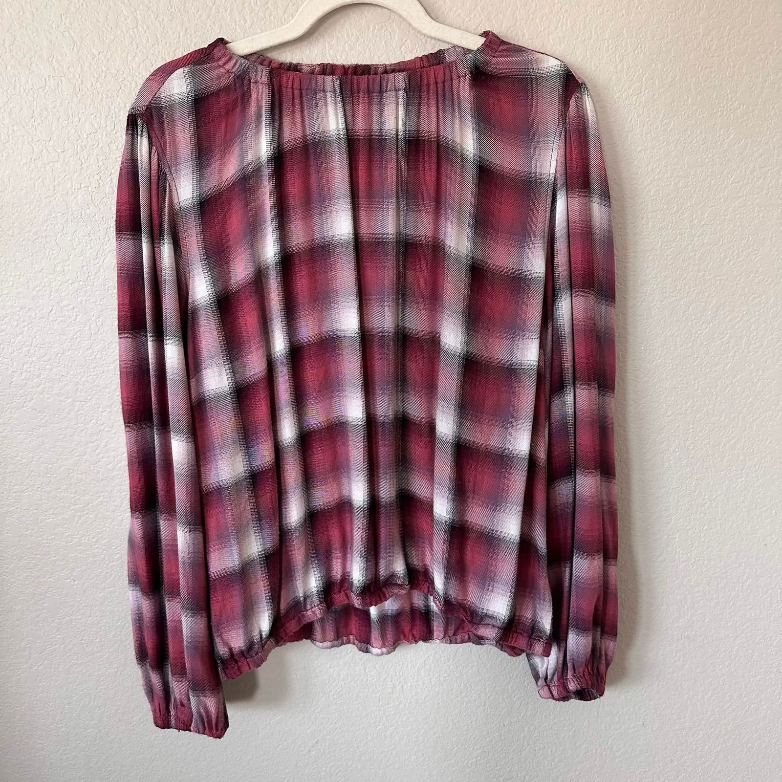 Cloth & Stone Anthropologie Plaid Bubble Hem Blouse Boho Whimsigoth