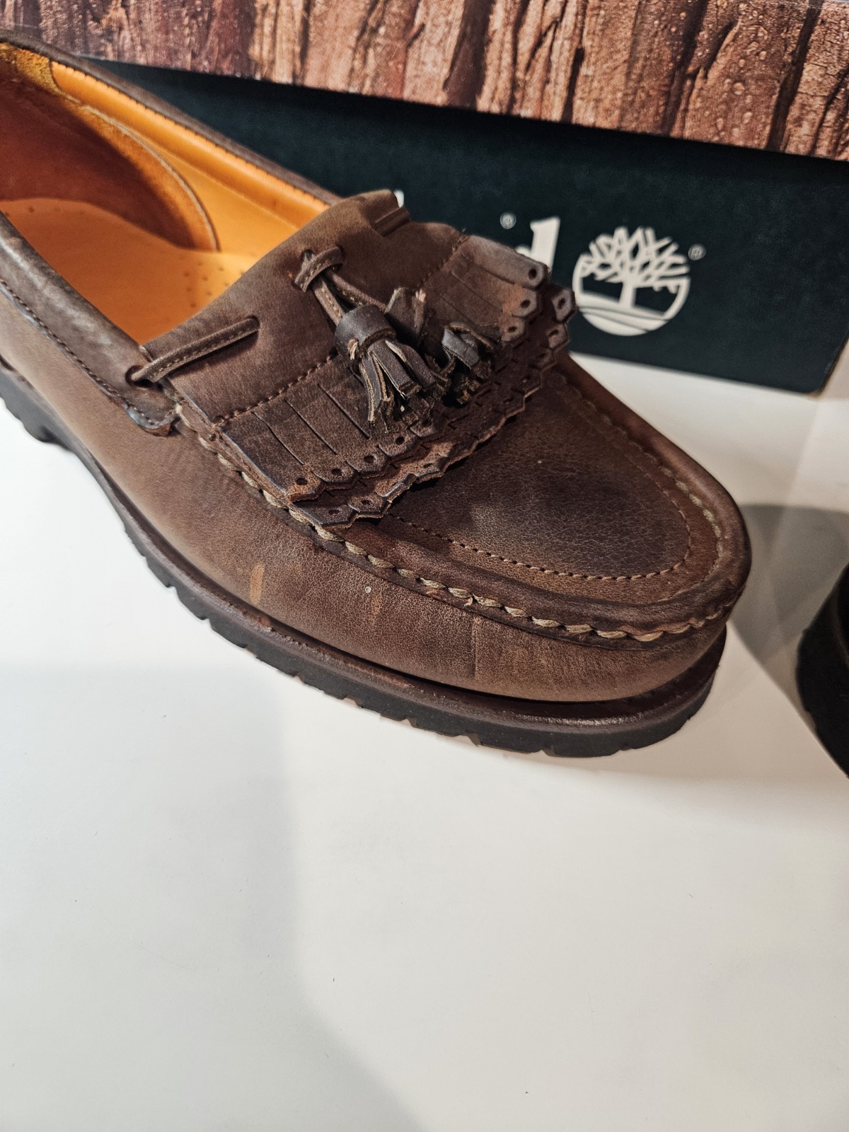 Timberland Men’s Brown Leather Tassel Fringe Loafer Slip-On US 9 M 21041M