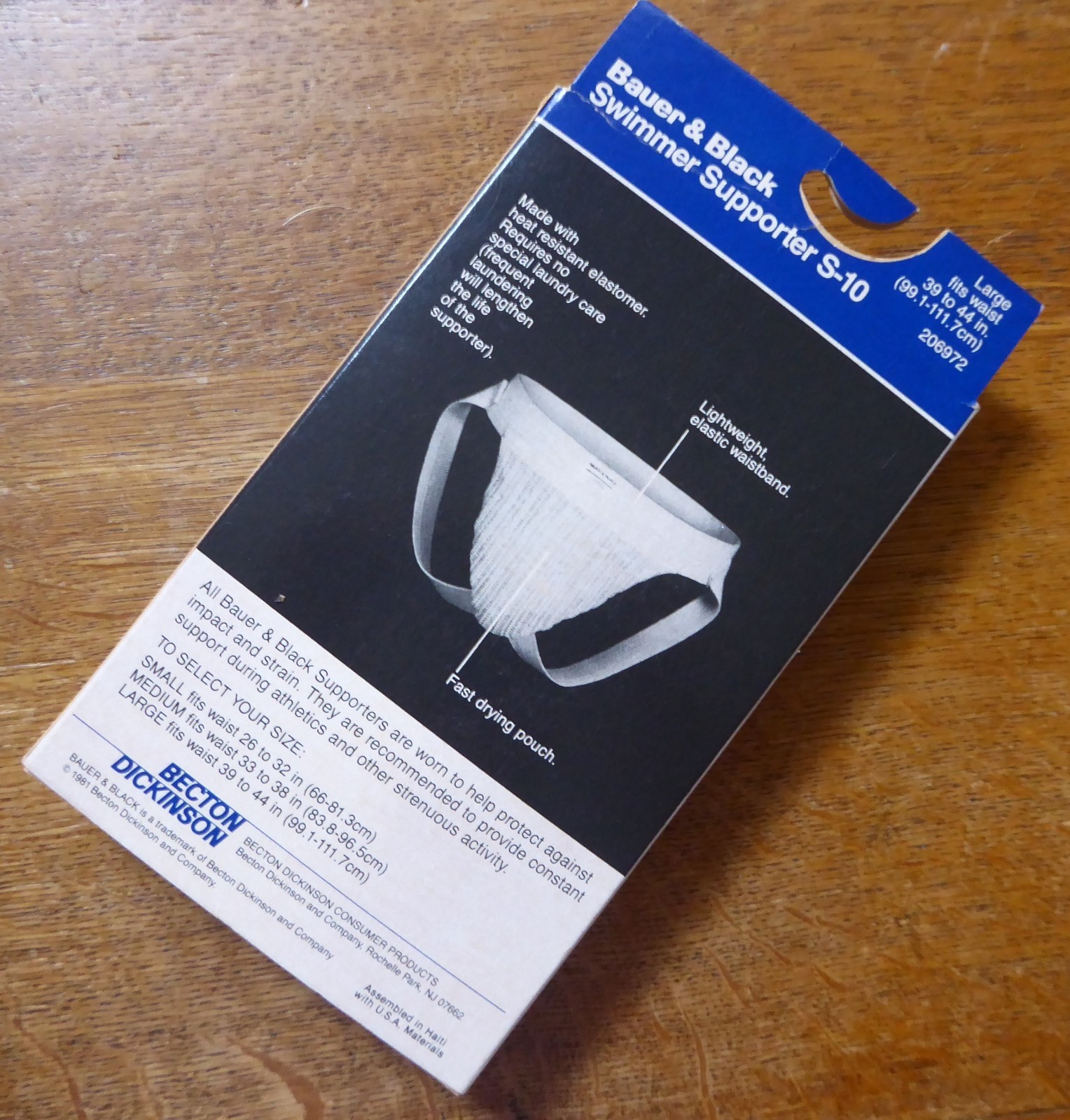 Vtg. Bauer & Black men’s swimmer athletic supporter, S-10, nylon, L, USA, NIB