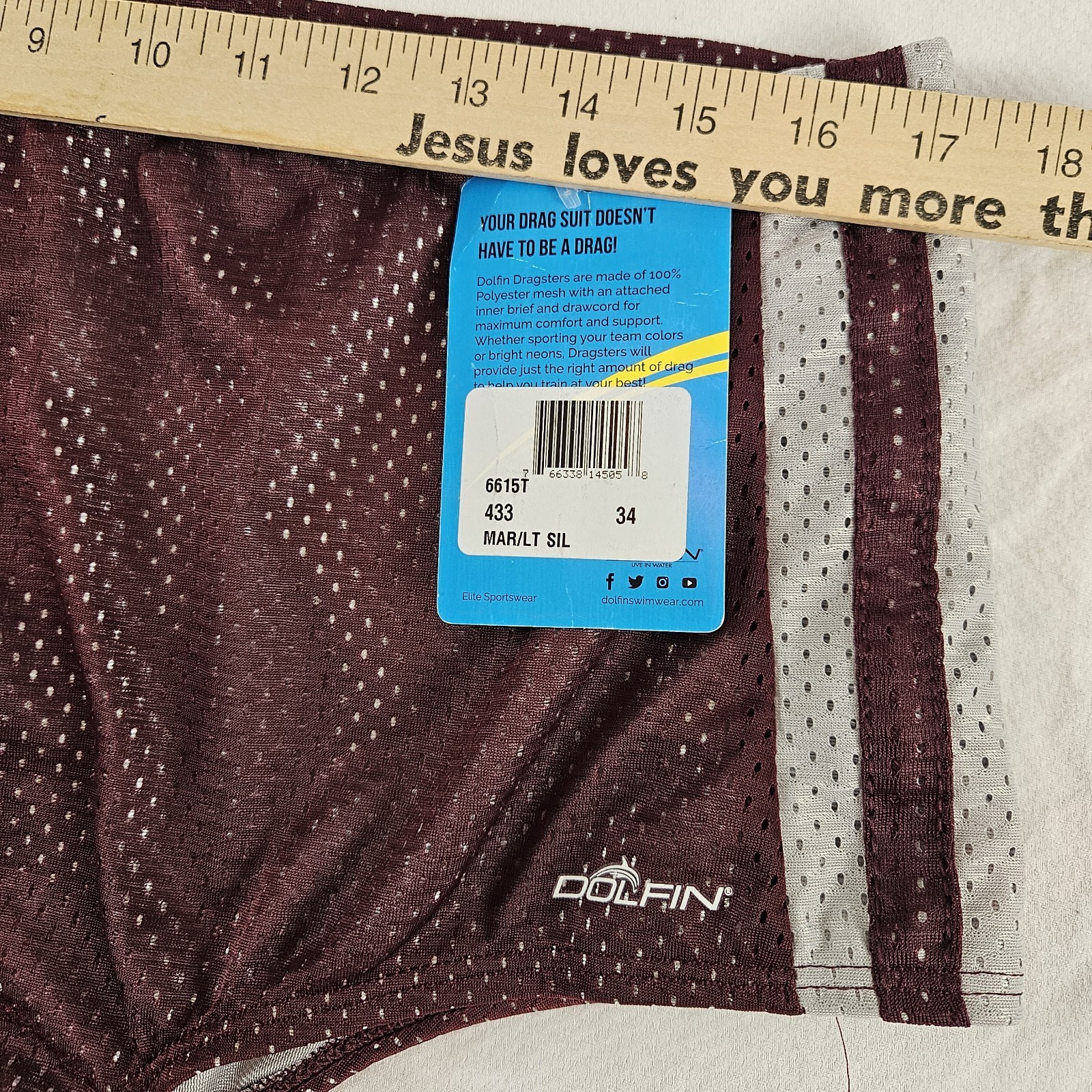 NWT Dolfin Dragster Mesh Swim Shorts Mens Size 34 Gray Pink stripe