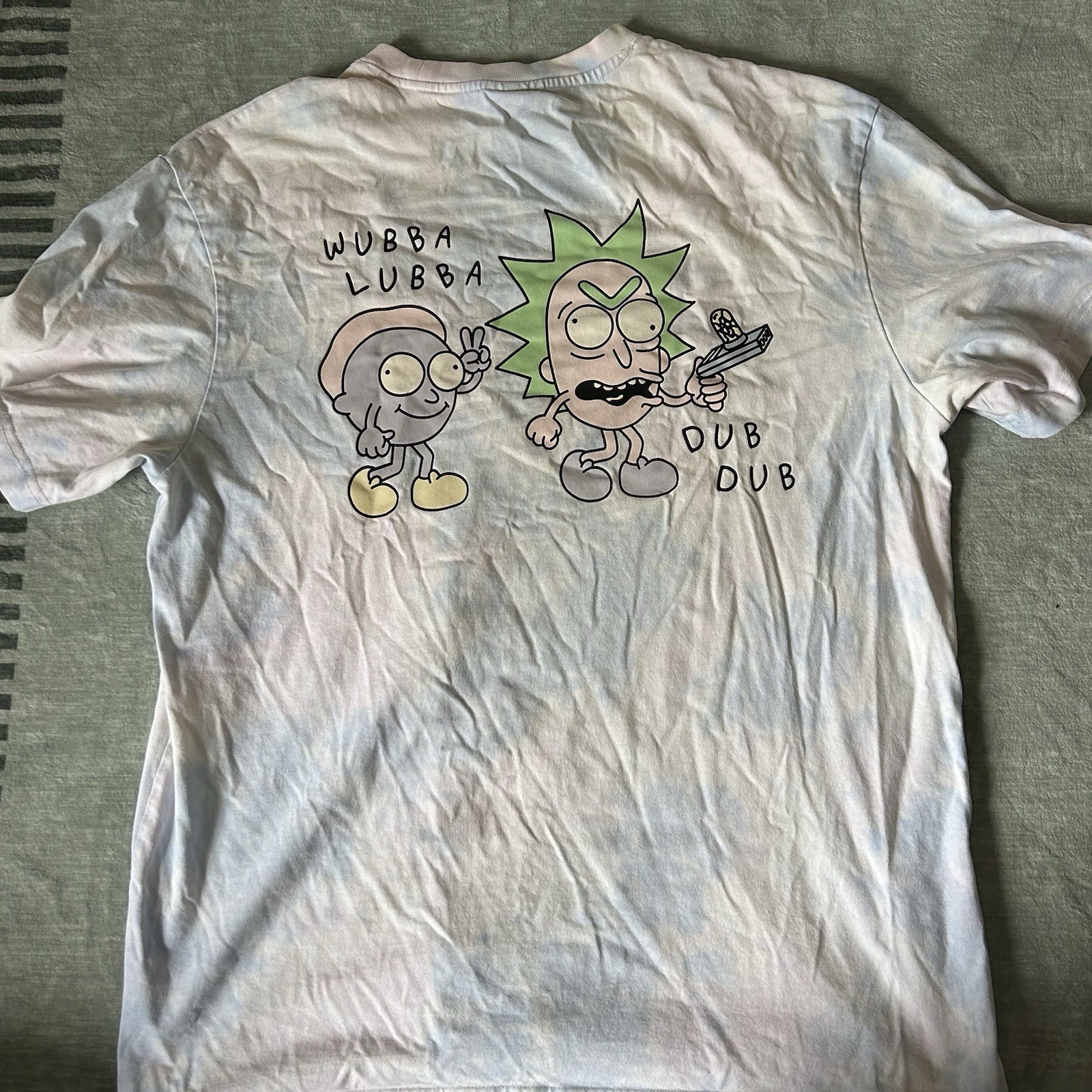 Rick and Morty tie-dye H&M Crew neck t-shirt with cartoon characters and text