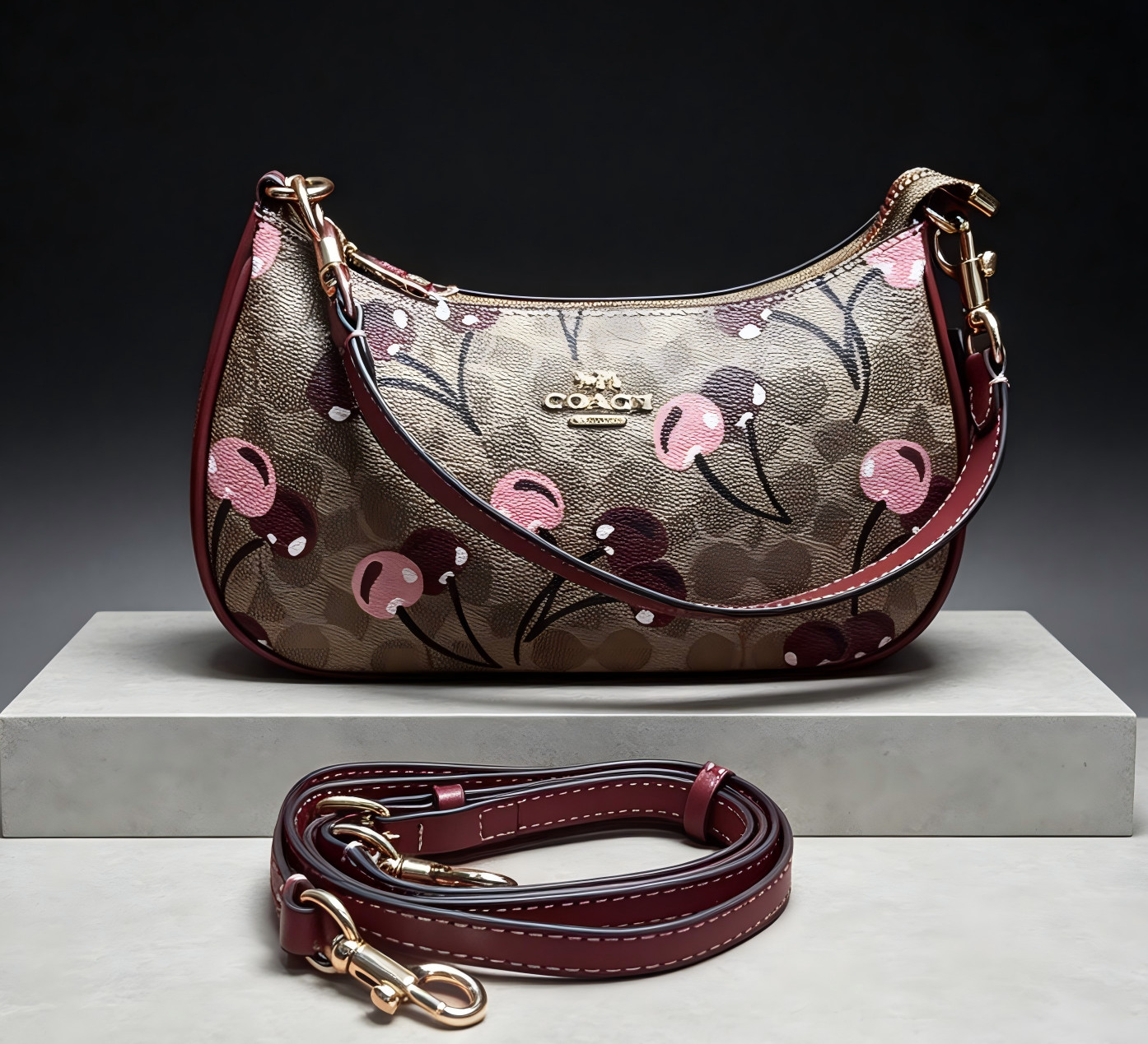 Coach Women’s Classic Teri Cherry Canvas Monogram Shoulder/Crossbody Bag New
