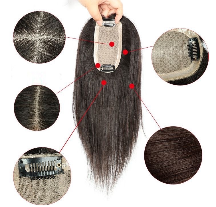 2.36″x4.7″Free Parting Silk Top 100% Real Human Hair Topper Clip in 6″, 8″, 12″