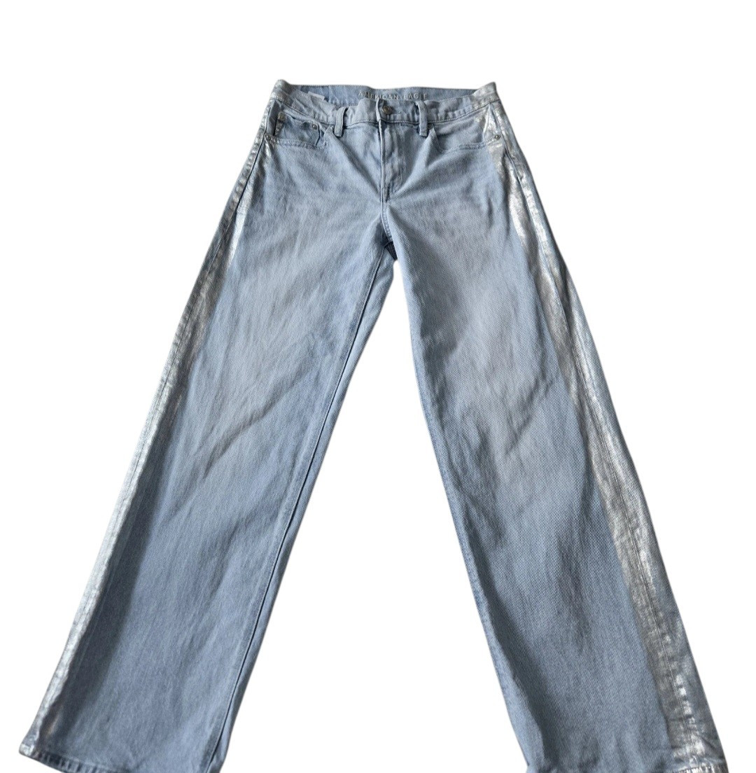 American Eagle Stovepipe Jeans Womens 4 Long High Rise Metallic Side Stripe