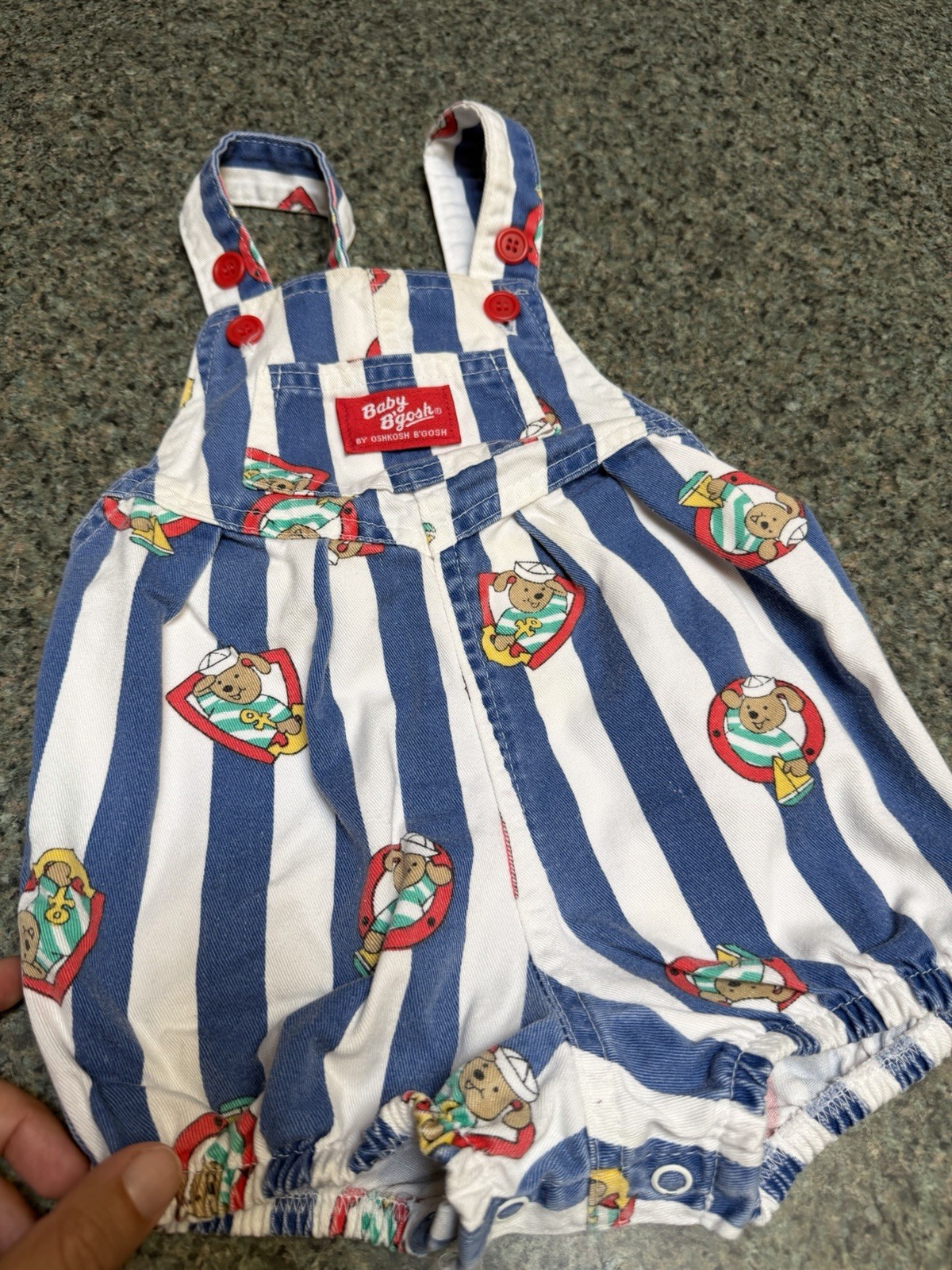 VTG OshKosh B’Gosh Bubble Overalls Nautical Sailor Bear Shortalls 90s 18 months
