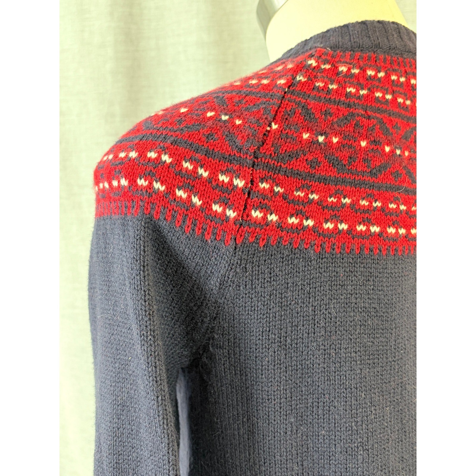 Talbots Fair Isle Knit Cardigan Navy Red White Yoke Nordic Pattern Petites MP