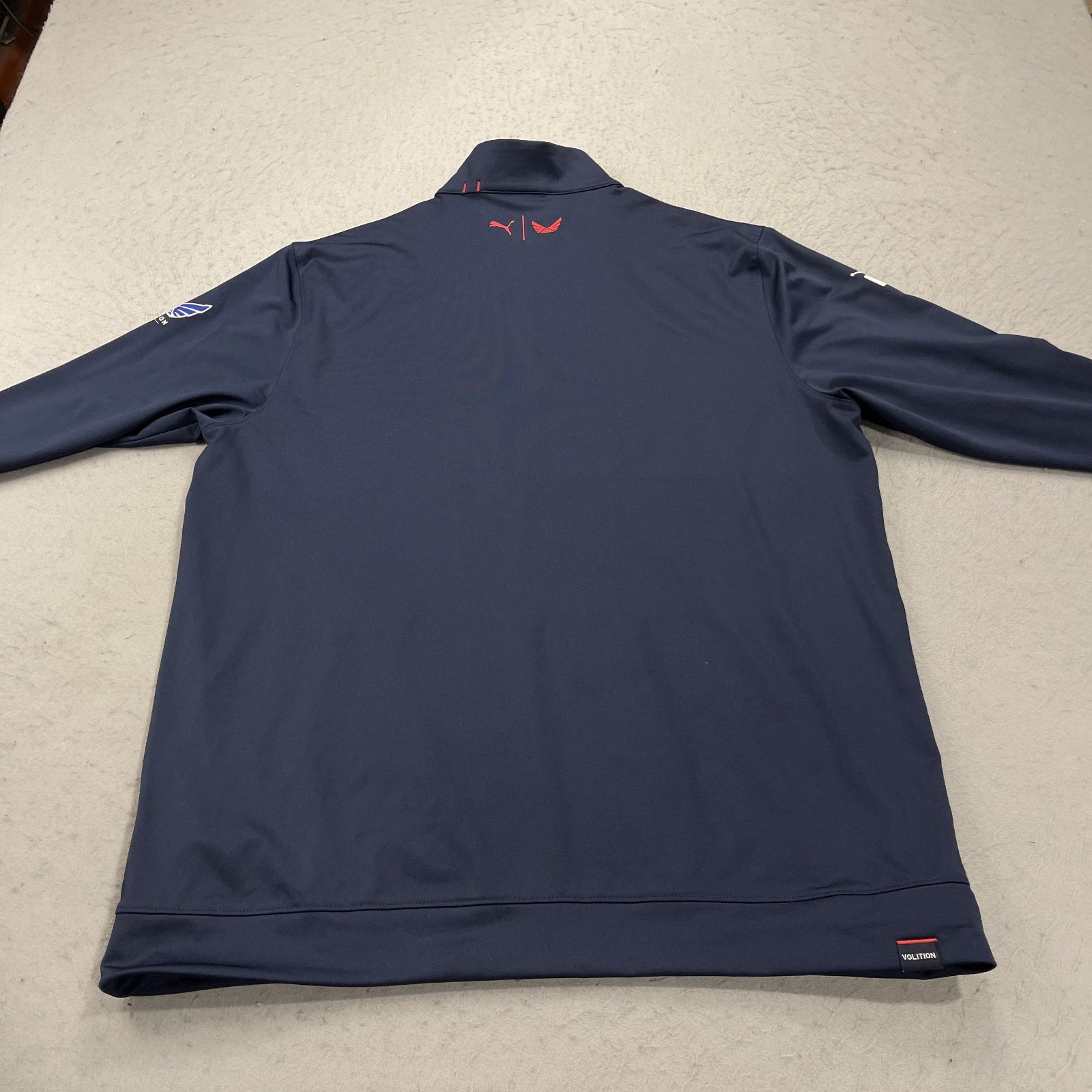 Puma Volition Golf Jacket Mens Large Blue Flag 1/4 Quarter Zip Cobra Logo Tour