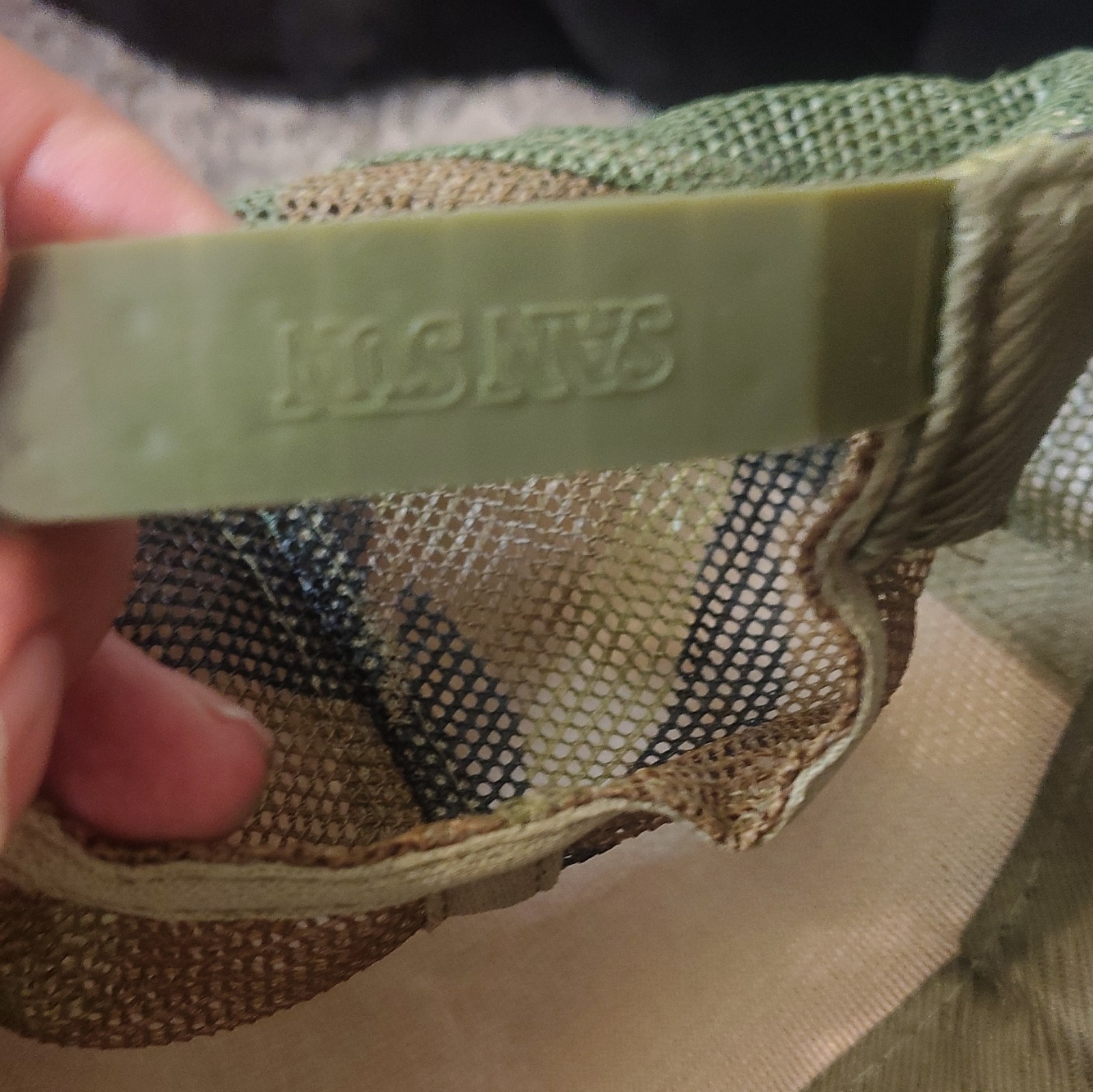 Vintage Hoskins VFW Post 9363 Flat Rock Michigan Camo Trucker Hat Mesh w/cord