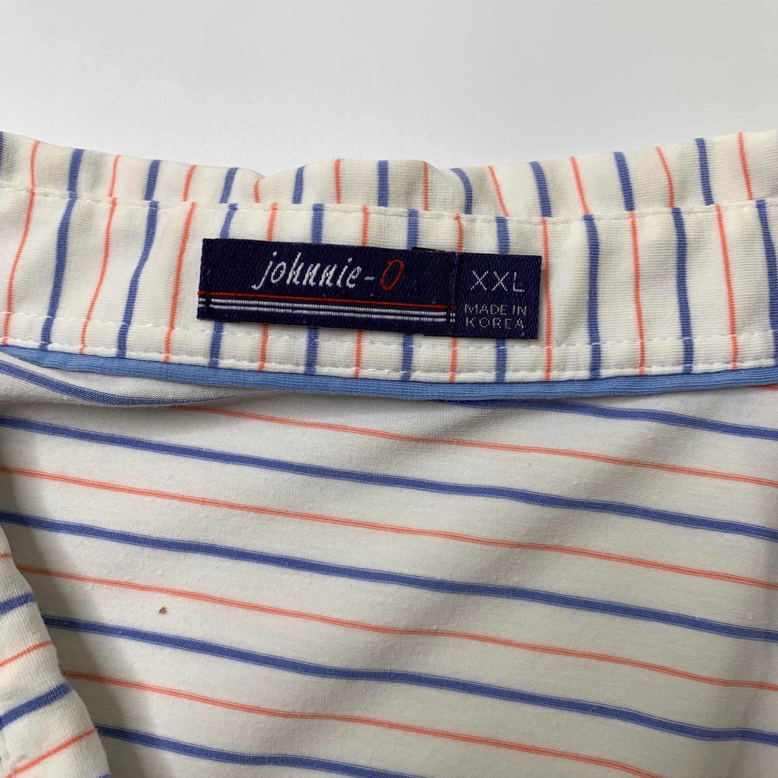 Johnnie-O Shirt Men XXL Multi Striped 3-Button Placket Cotton Droptail Prep Polo