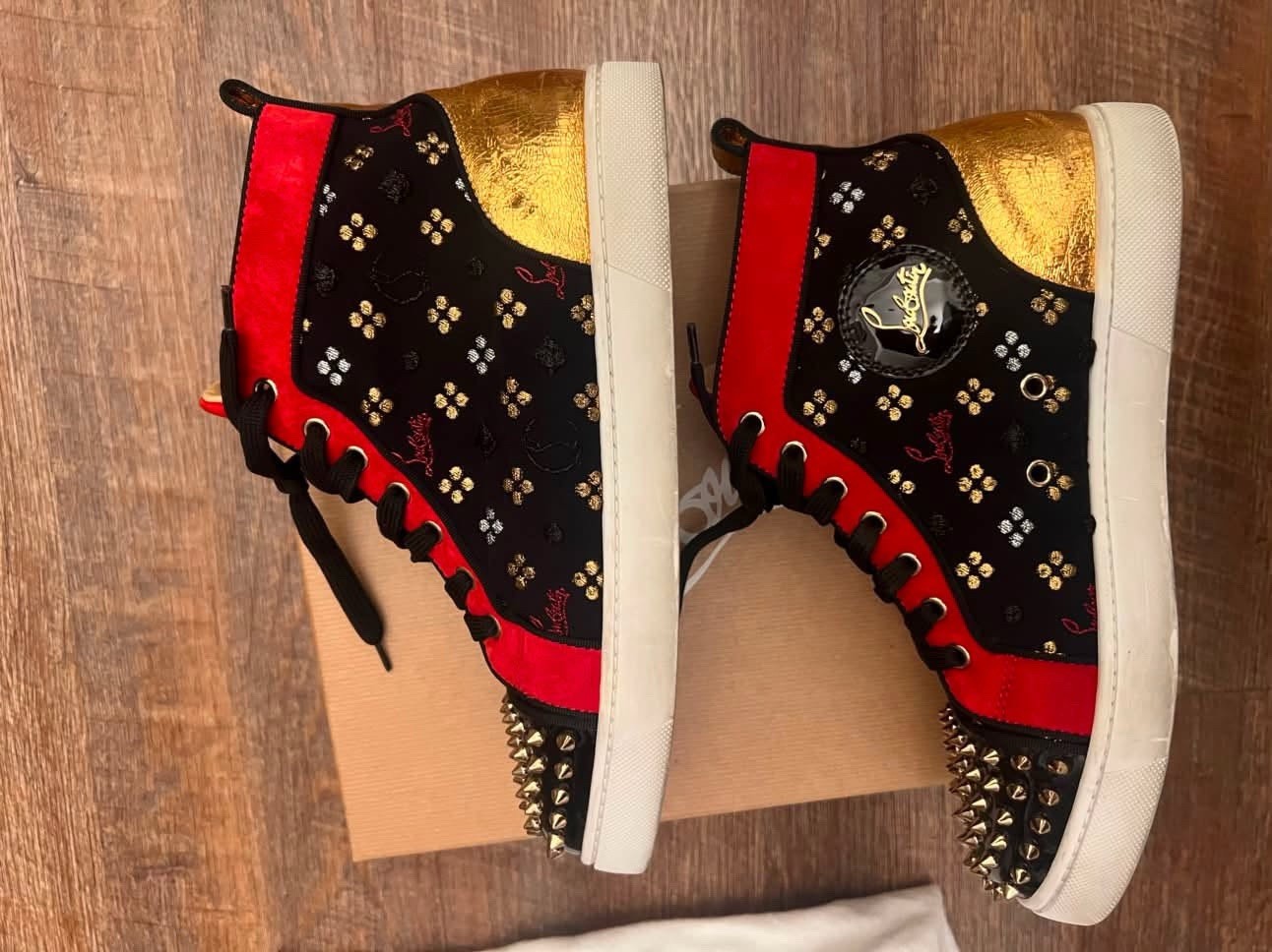 Christian Louboutin Louis Spikes Orlato High-Top Studded Patent EU 41 US 8 man