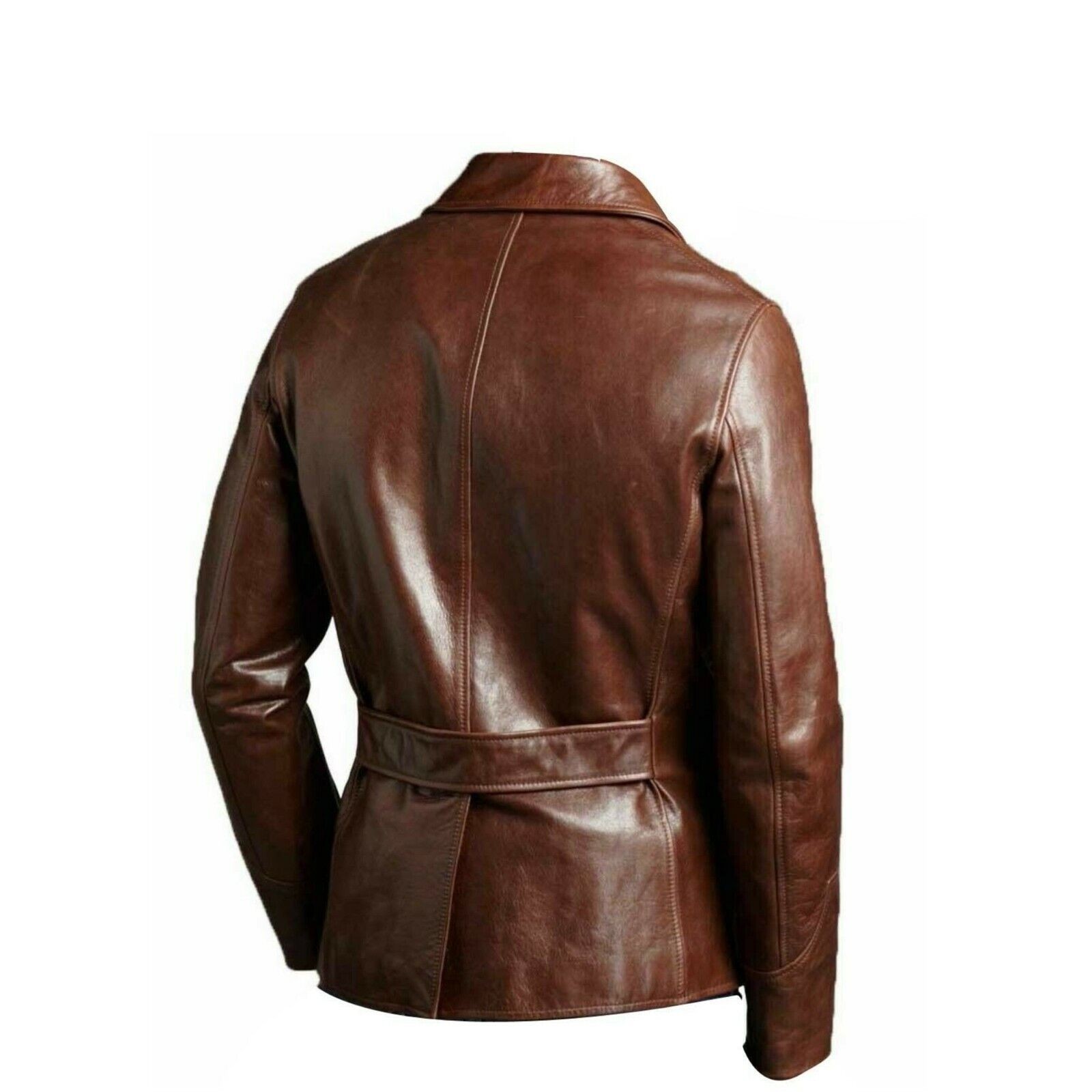 MENS REAL LEATHER BLAZER BROWN SOFT SHEEP CLASSIC SLIM FIT JACKET COAT