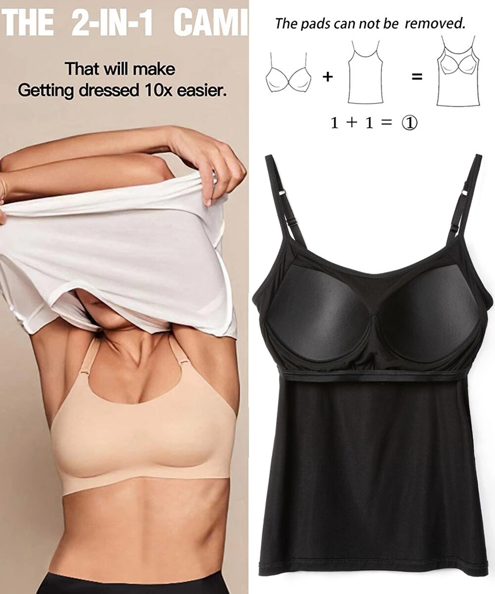 Women Cami with Built-in Bra Adjustable Strap Padded Slim Tank Top Vest Shirt US