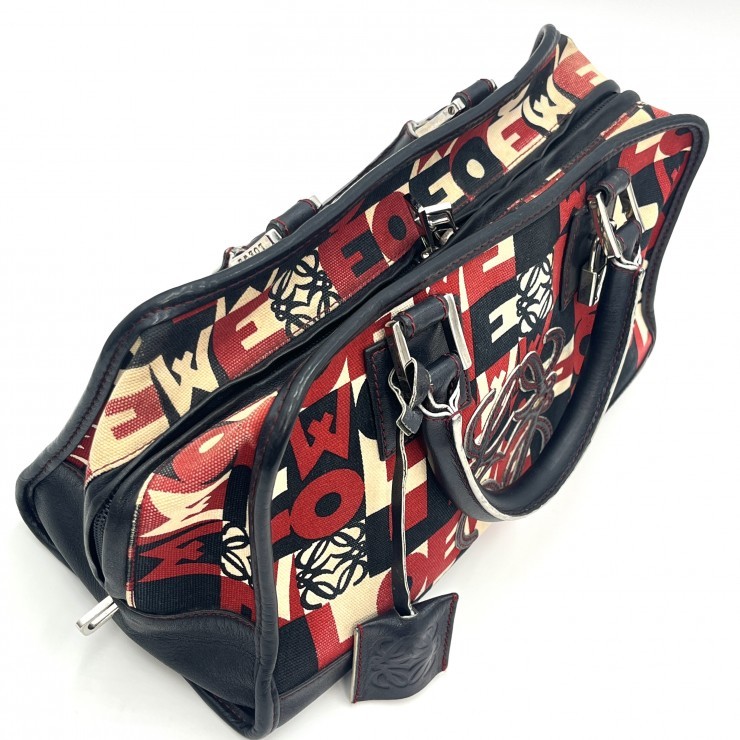 LOEWE Amazona 28 Hand Bag Red Black Monogram Canvas Leather