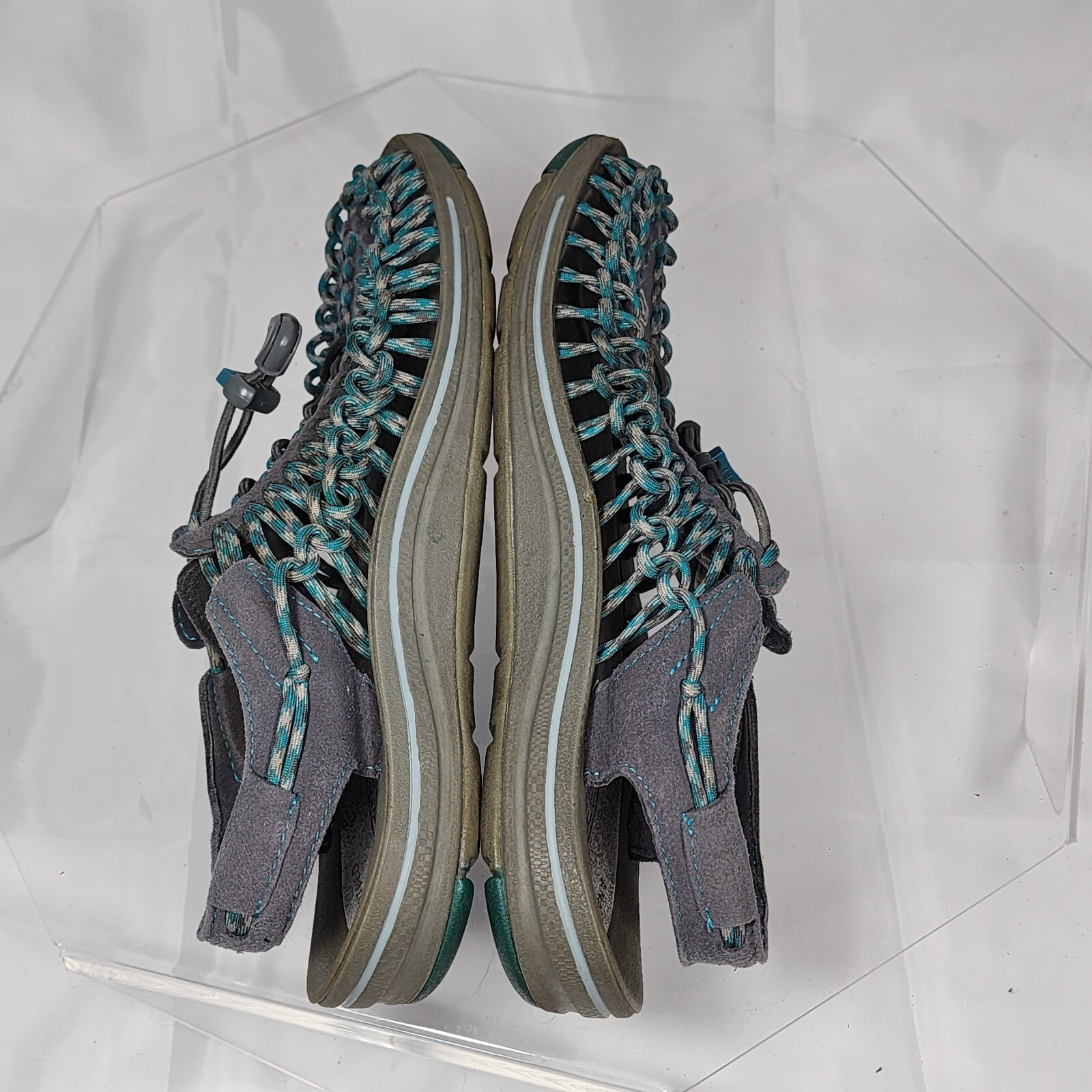 Keen Uneek Sandals Women 10 Two Cord 1014113 Gray Teal Blue Outdoor Heel Strap