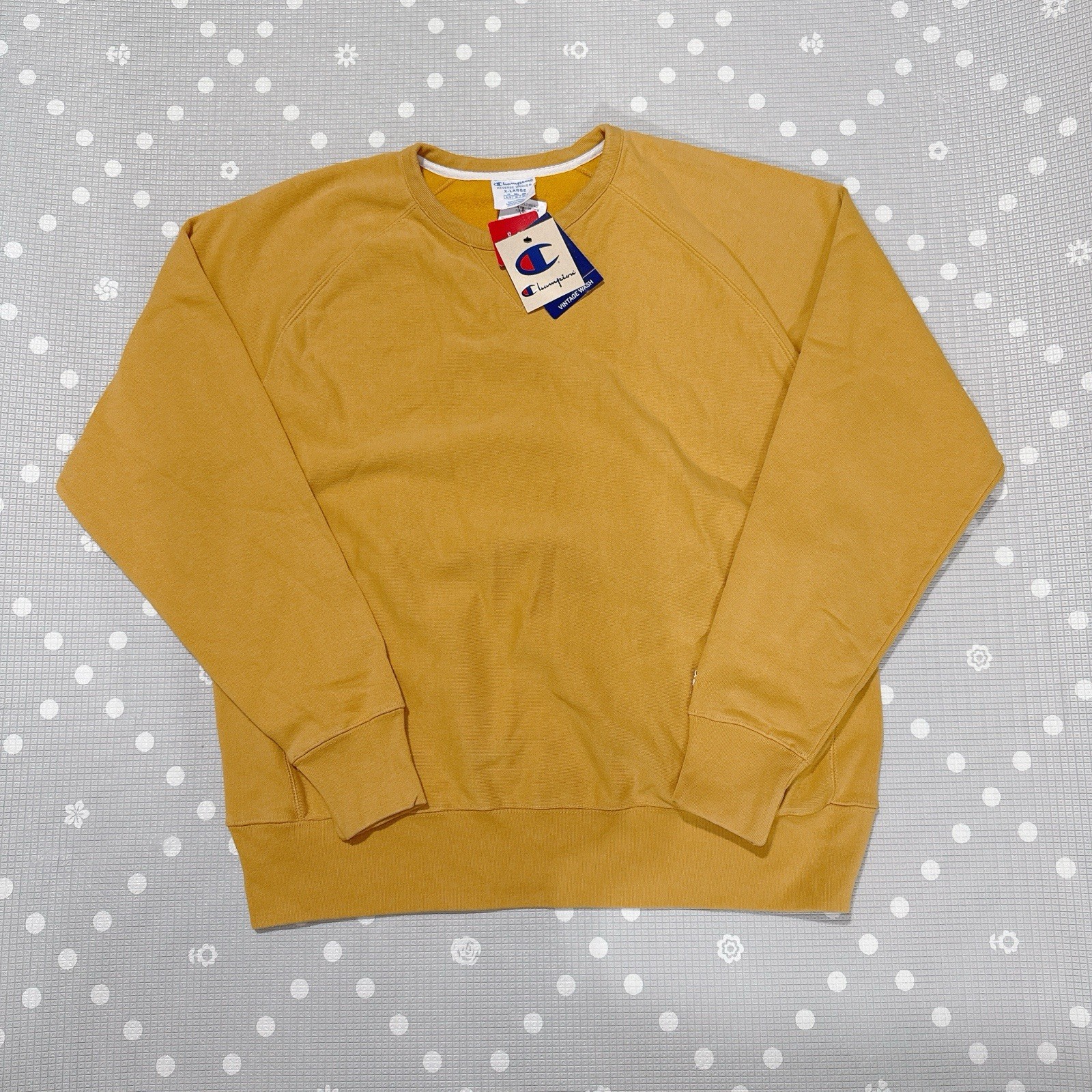 Champion Reverse Weave Vintage Wash Yellow Crew Soft Sweatshirt Men XLarge (D9)