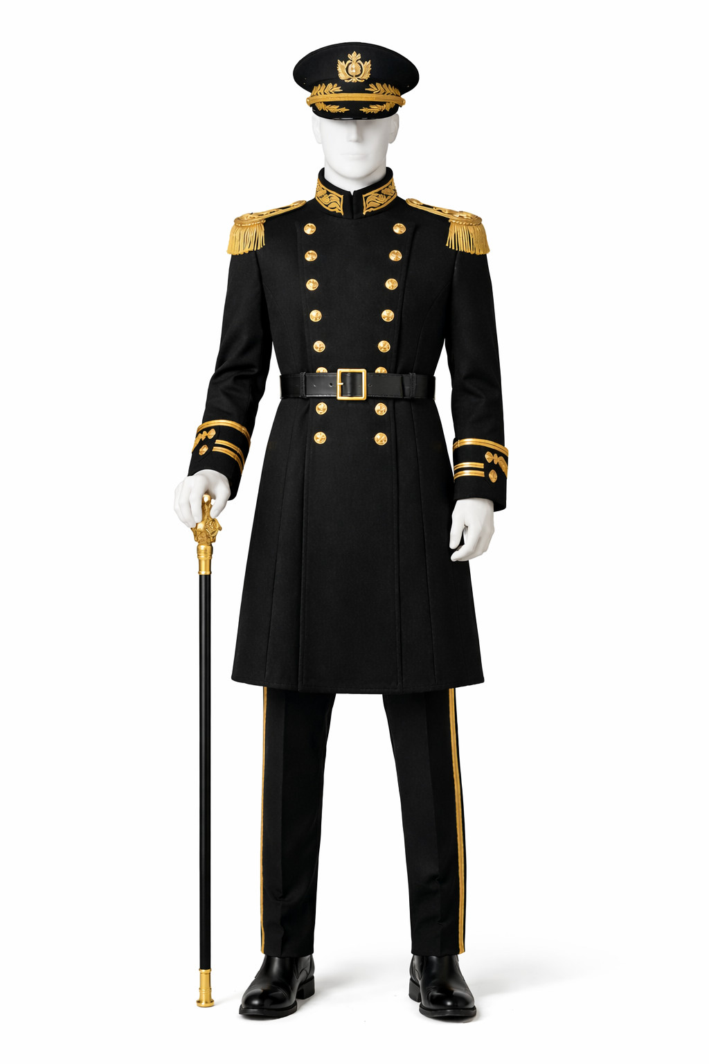 Black Military General Uniform Costume | Gold Trim Ceremonial Officer Outfit