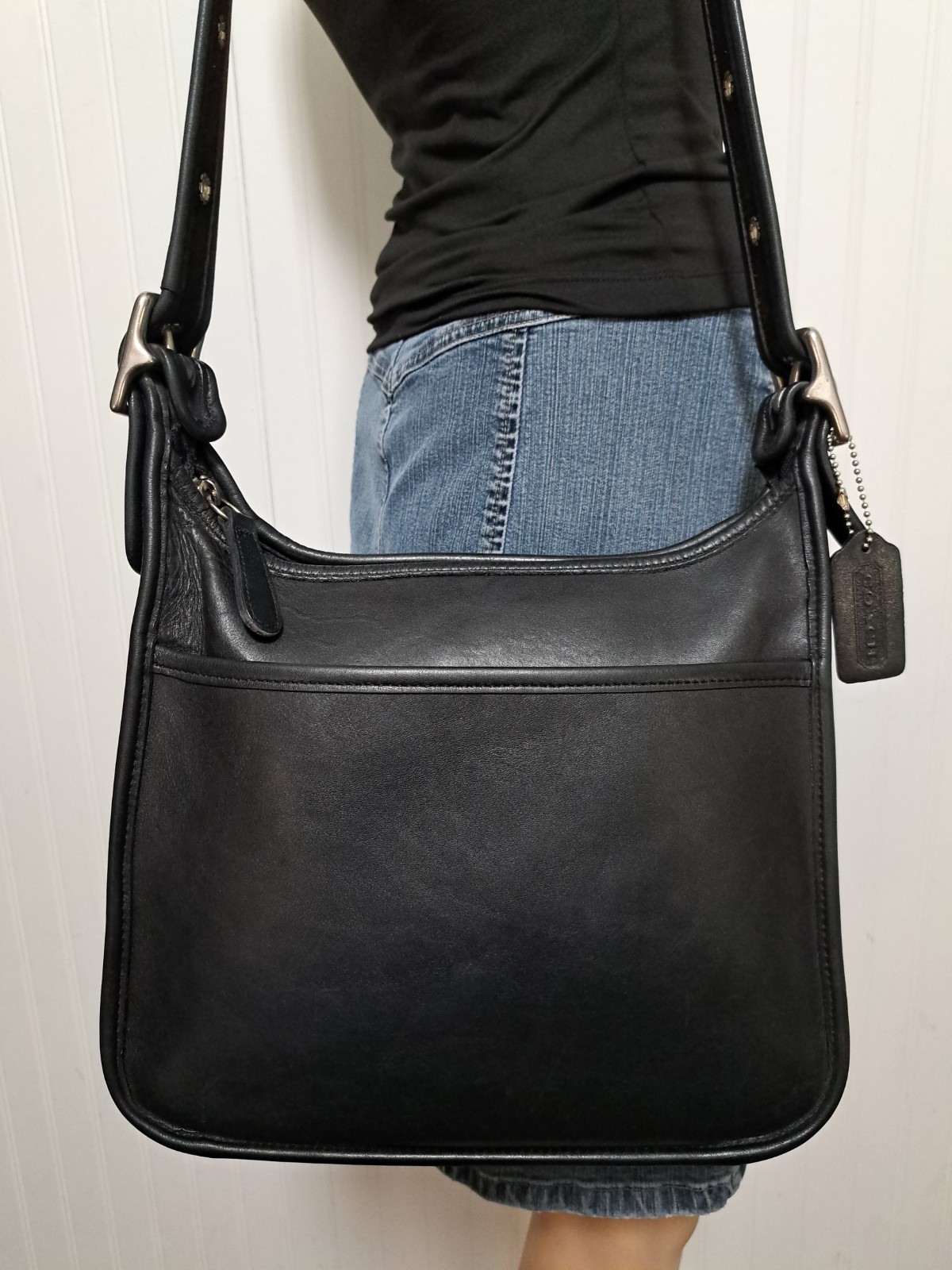 Vintage COACH LEGACY ZIP Black Leather Shoulder Bag Purse Nickel 9966 USA