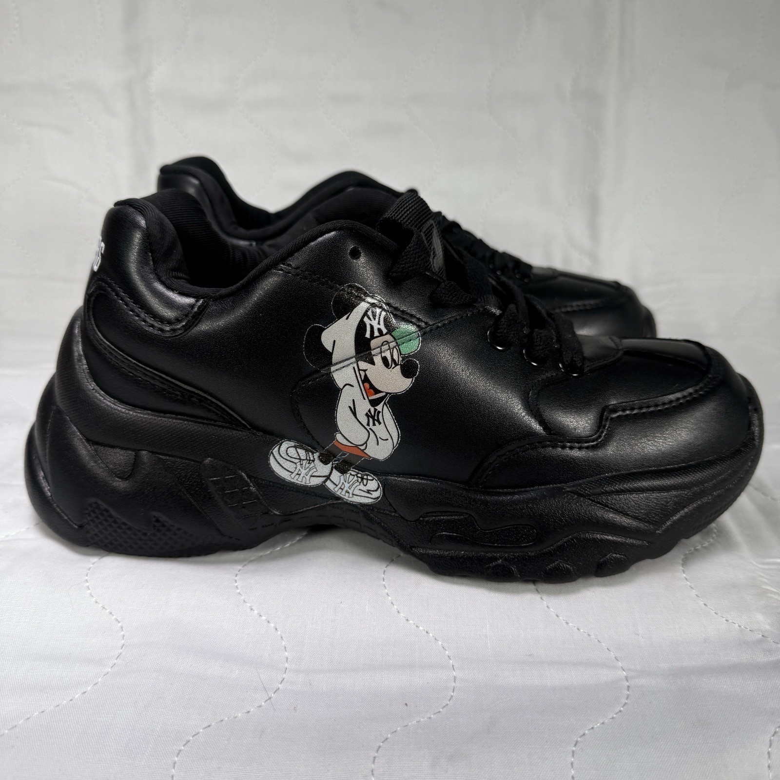 NY Cartoon Baseball Chunky Sneakers Black Dodgers Style Streetwear Shoes Mens 7