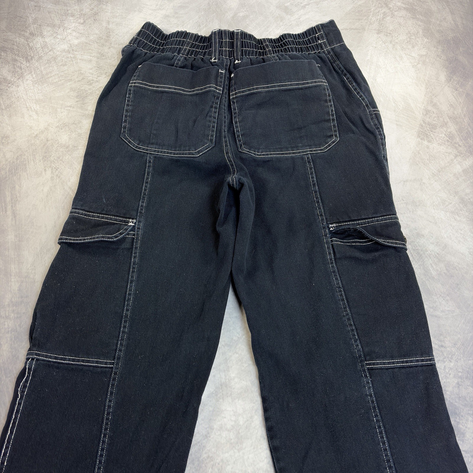 RSQ Cargo Pants Womens Small Black Contrast Stitch Y2K Wide Leg