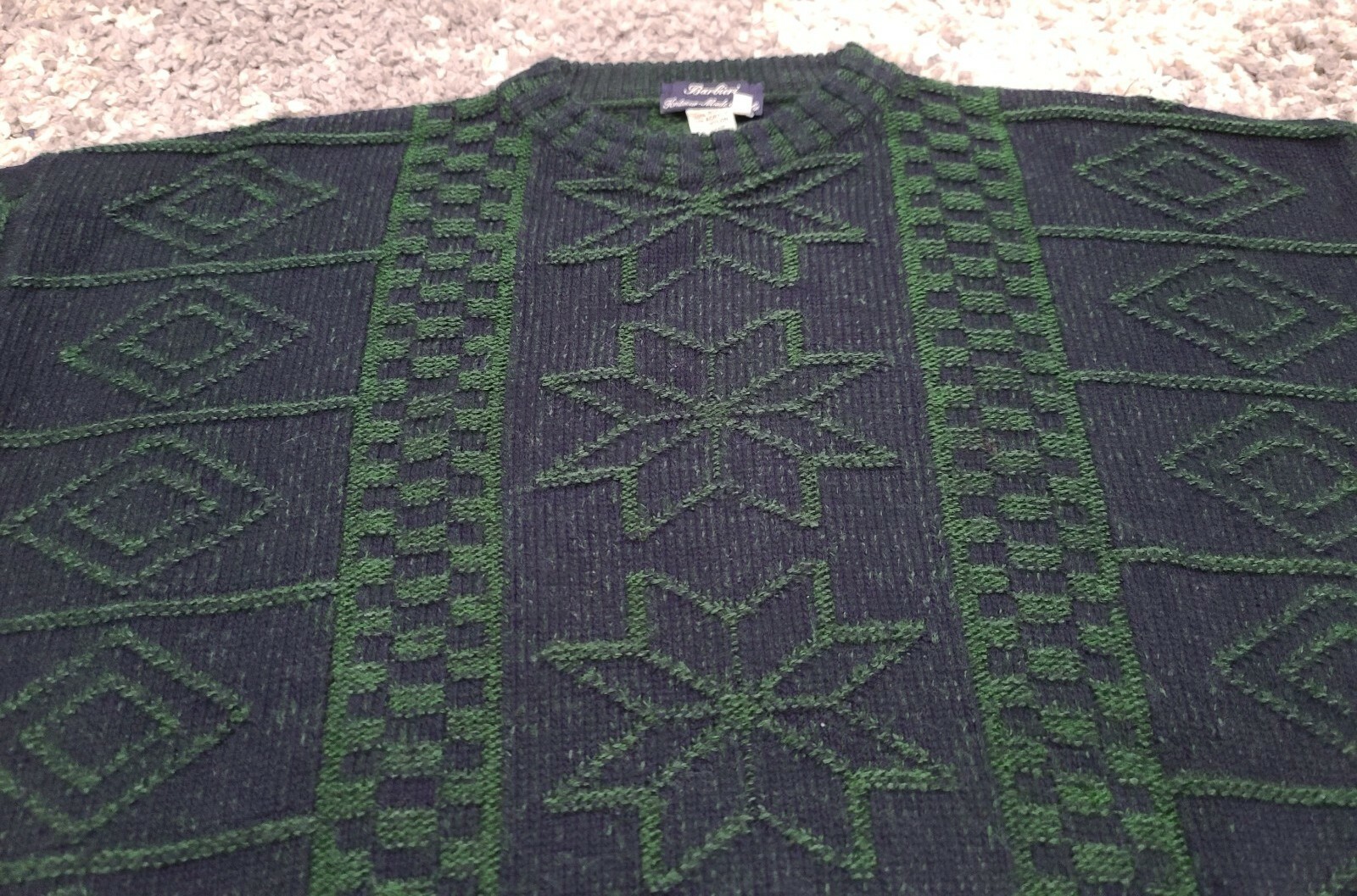 VTG Barbieri Knitwear Italy Fair Isle Knit Sweater Men XL Green Blue Wool Blend