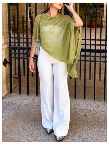 Women’s Sheer Poncho Shrug Top Lightweight Flowy Knit Sweater Medium Green