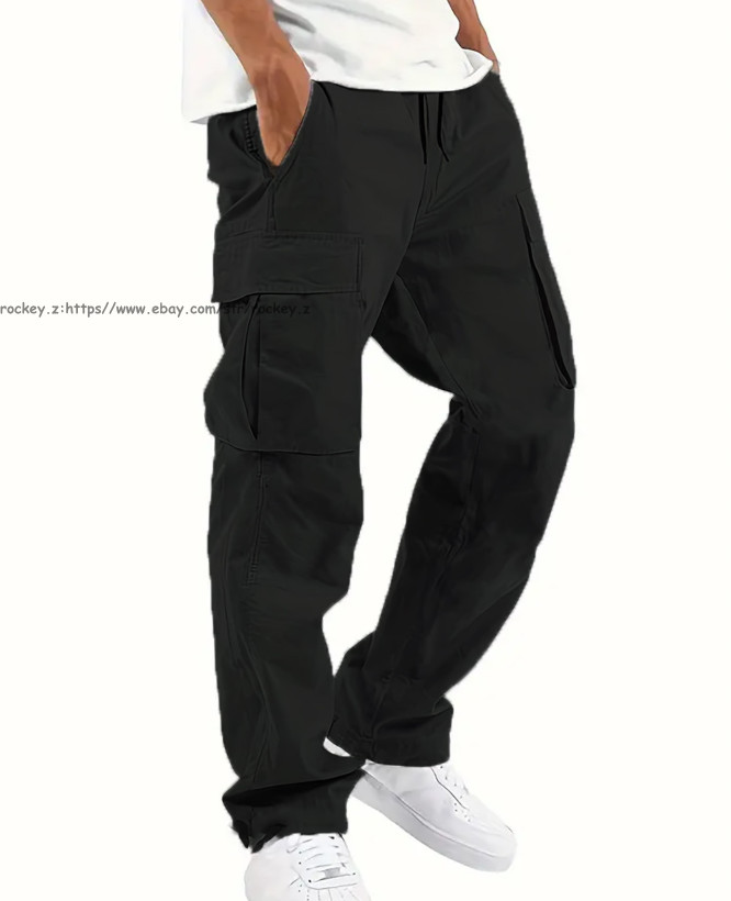 Mens Casual Joggers Pants Hiking Drawstring Cargo Pants Straight Leg Trousers