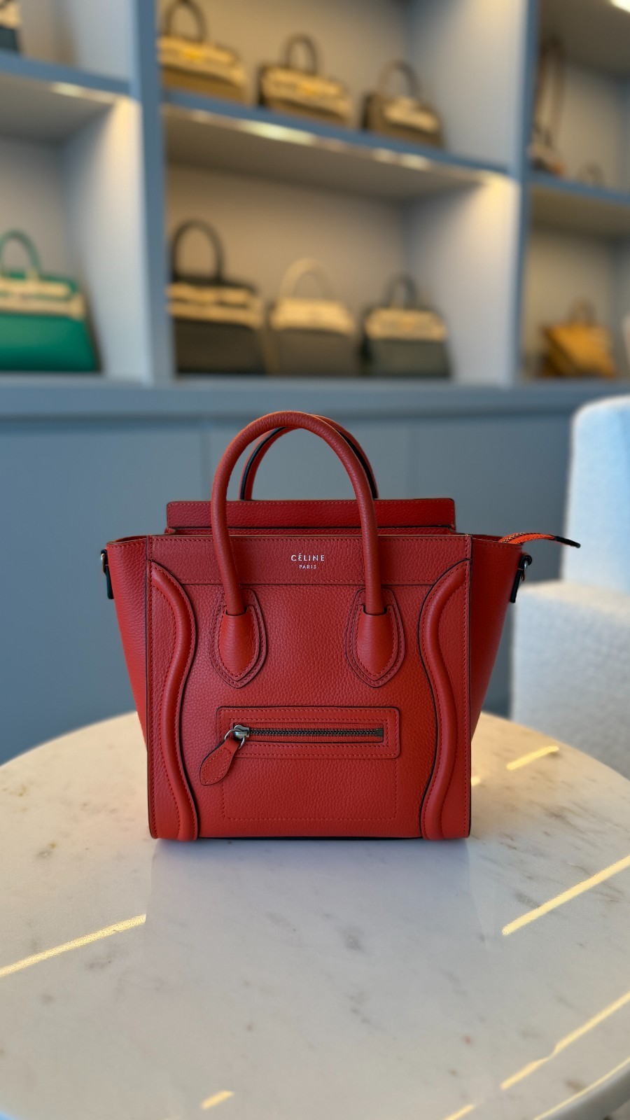 CELINE Luggage Gold Hardware Shoulder Bag Nano Red Leather